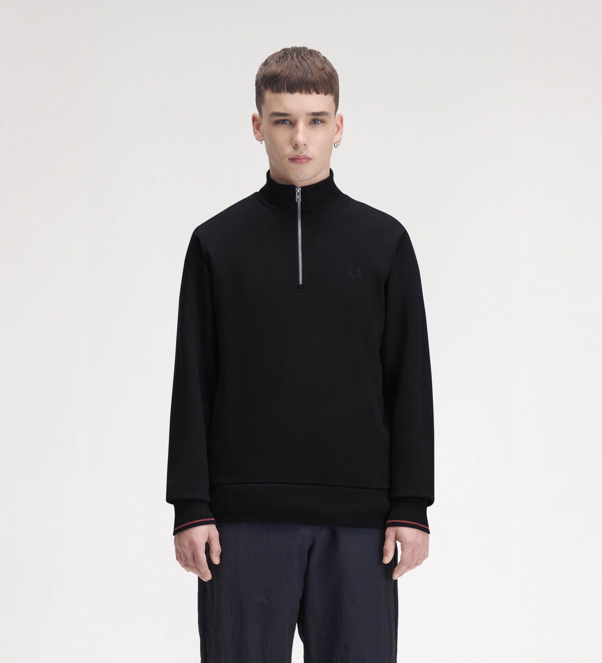 Fred Perryvoor mannen. M3574 Sweater met halve rits marineblauw (L), Zwart, Casual, Katoen