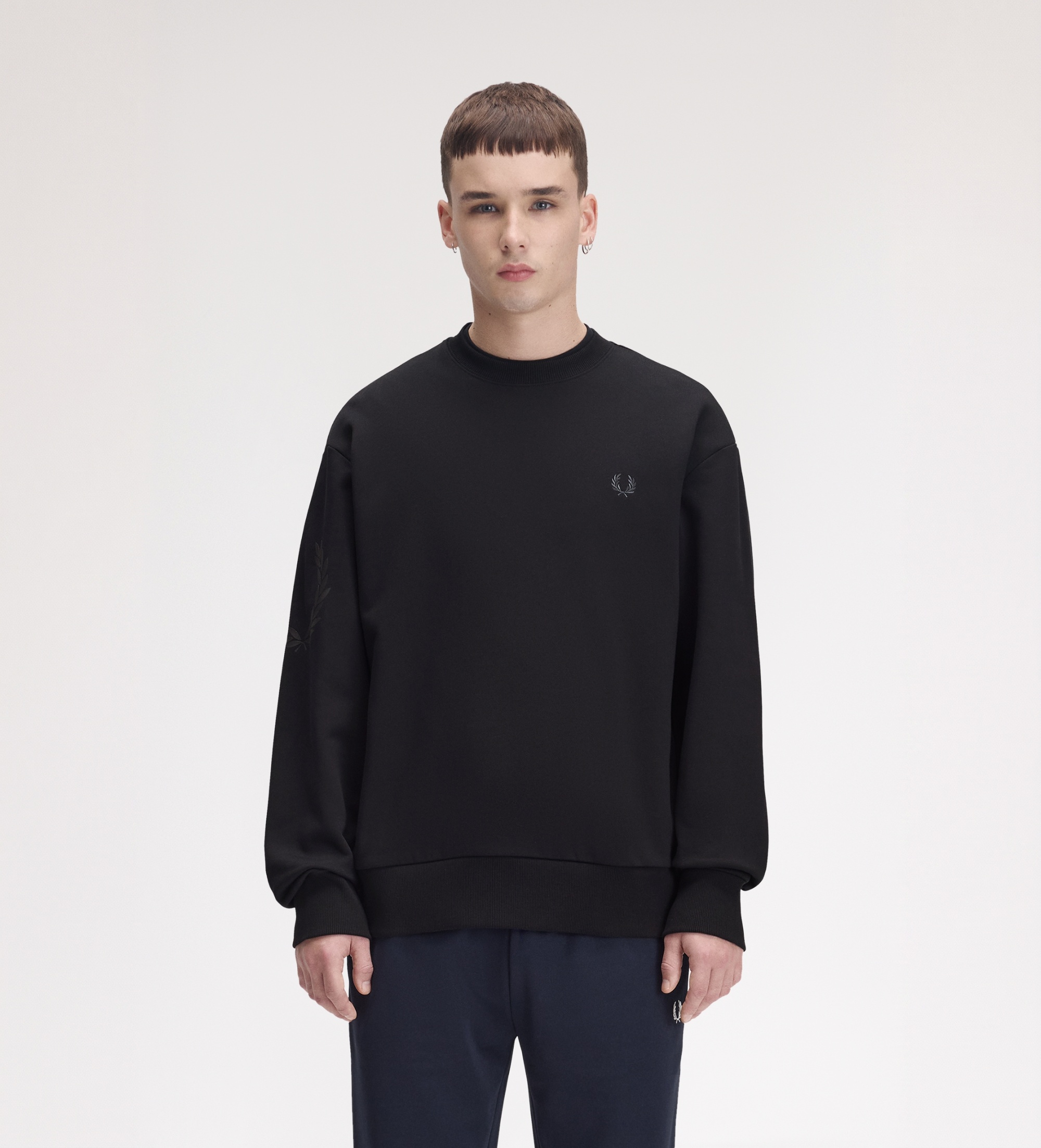 Fred Perryvoor mannen. M3622 Sweater Laurel Wreath reflecterend zwart (XL), Casual, Katoen