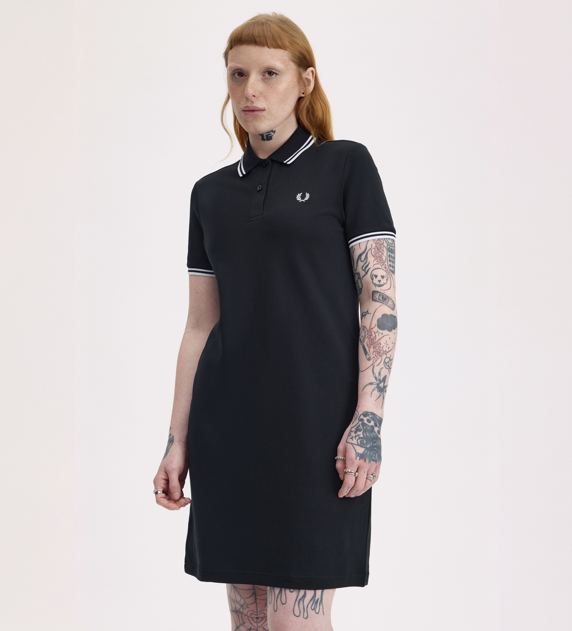 Fred Perryvoor vrouwen. D3600 Zwarte Twin Tipped jurk (38), Casual, Katoen, Korte mouwen