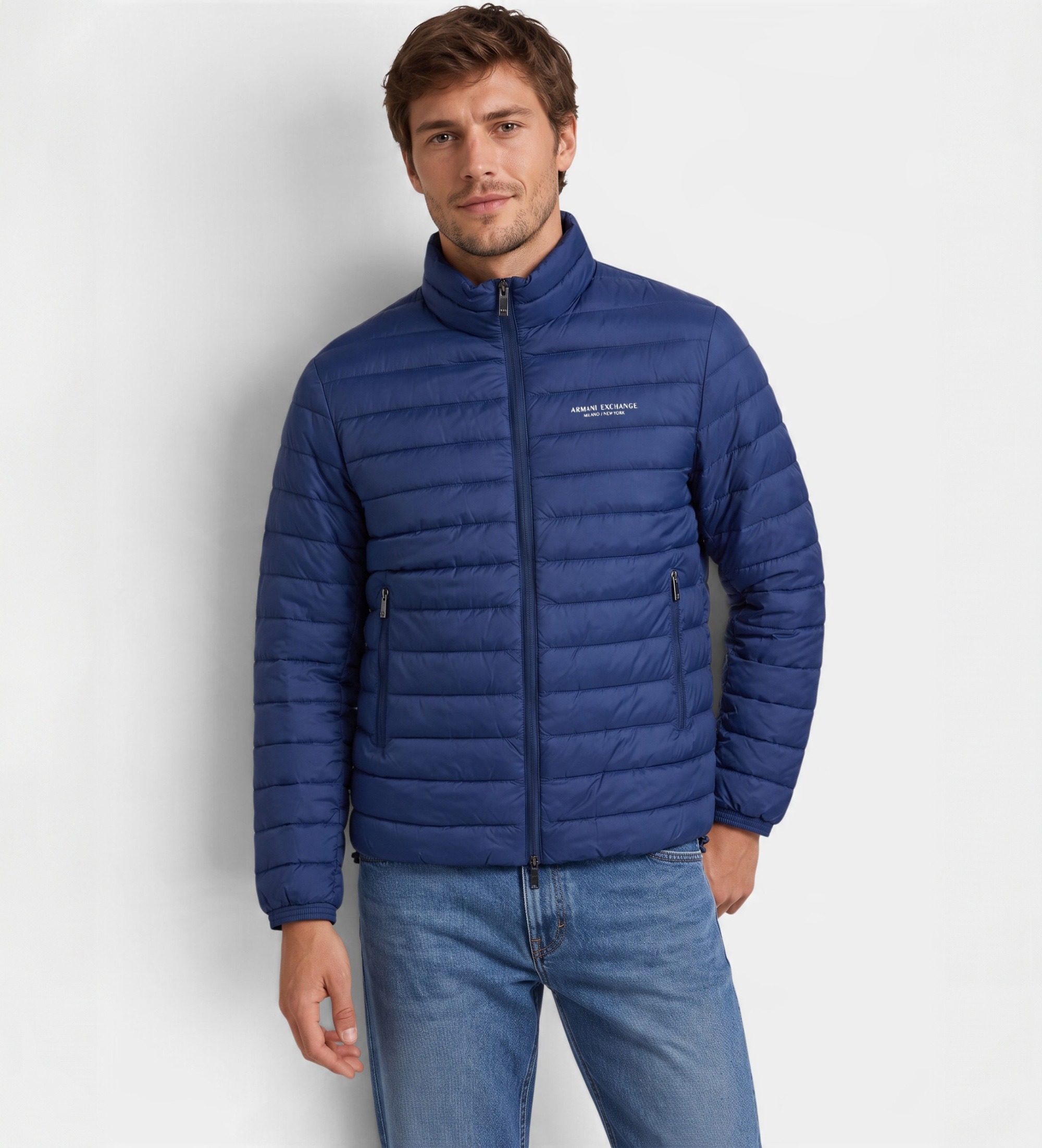 A|X Armani Exchangevoor mannen. XM001919AF16927UB095 Donsjas met blauw logo (XL), Casual, Polyamide