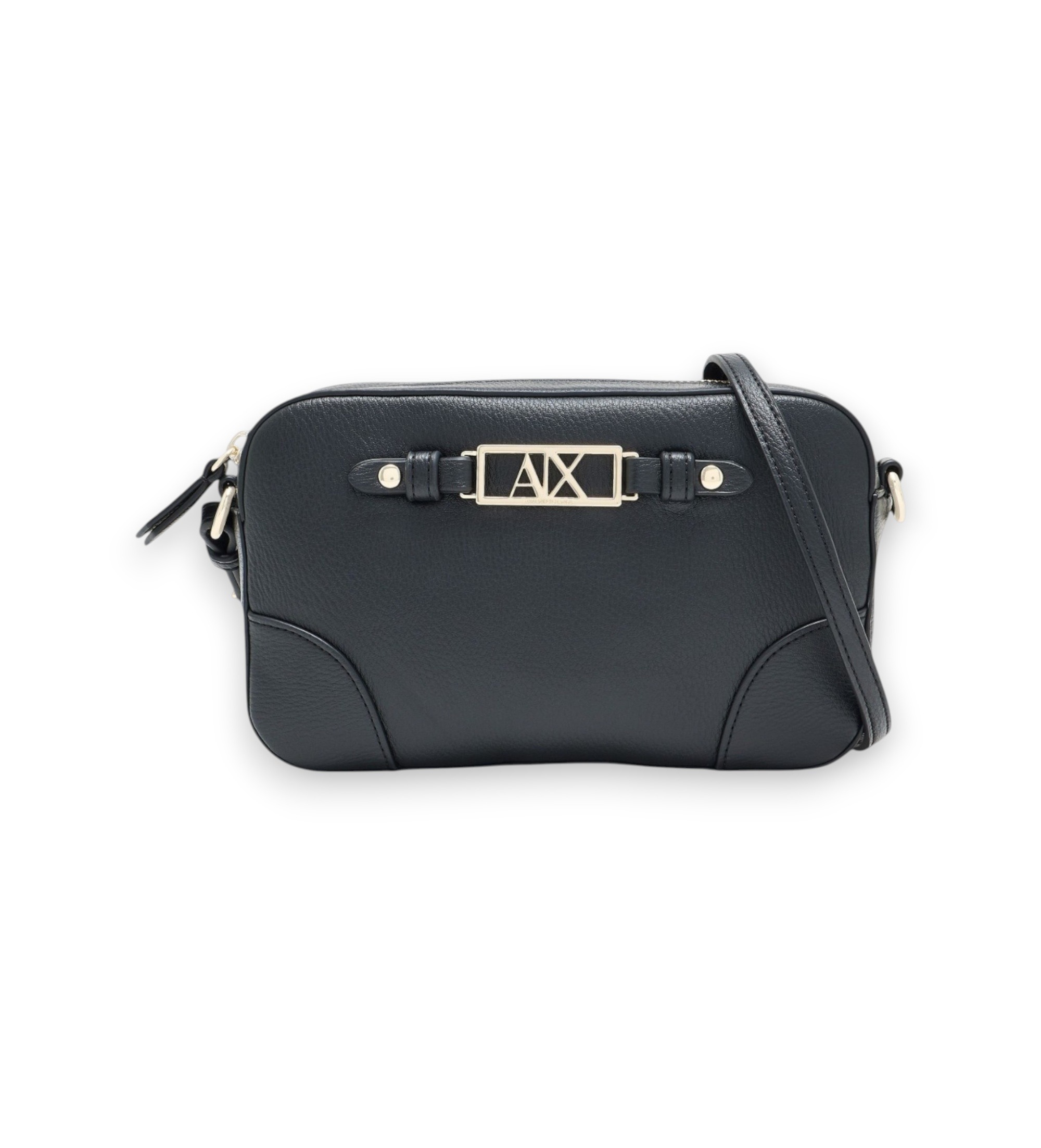 A|X Armani Exchange für Damen. XW002612AF15632UC010 Umhängetasche mit Metallplatte vorne und verstellbarem Riemen schwarz (OSFA), Lässig, Po