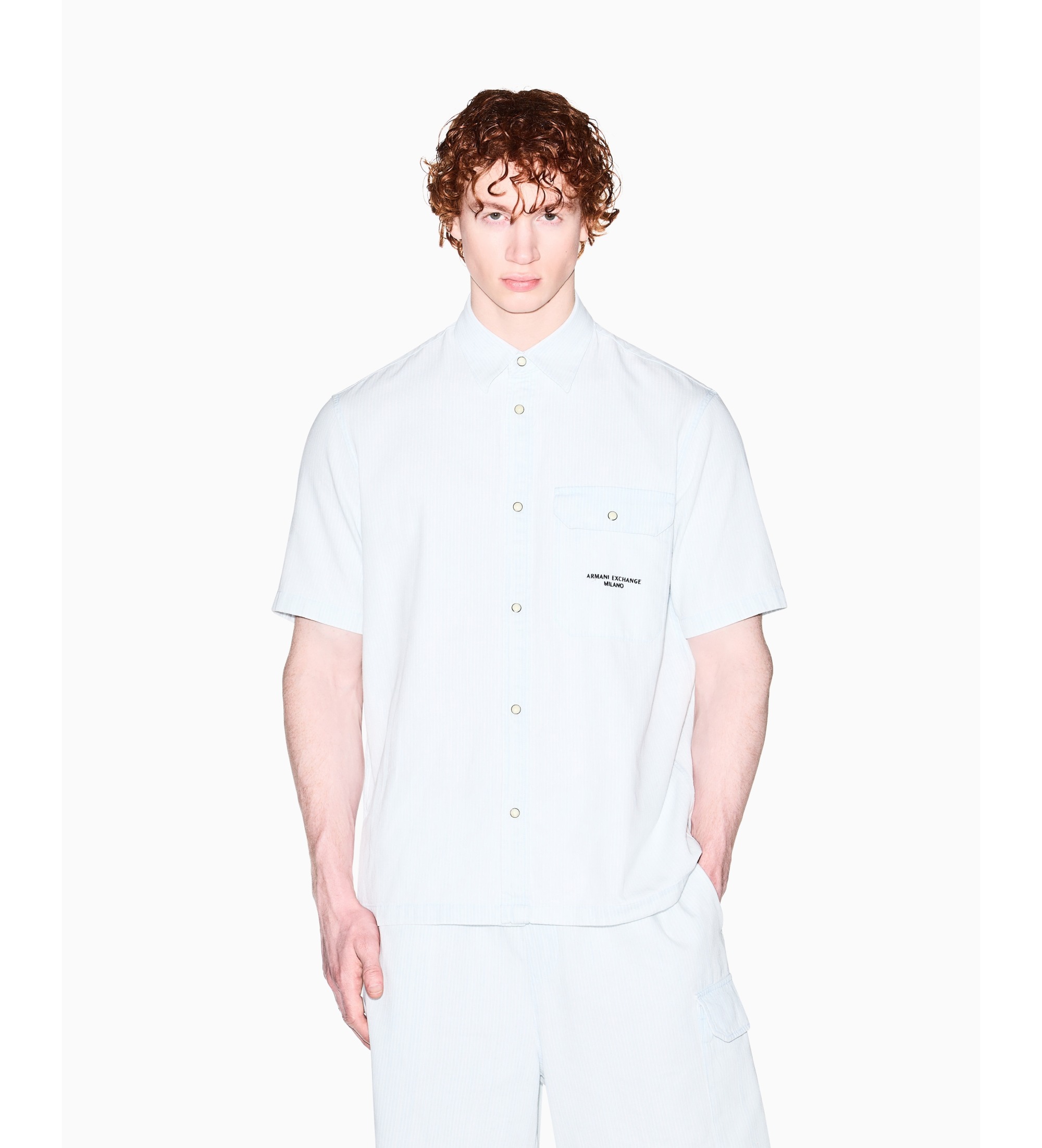 A|X Armani Exchange für Herren. XM002266AF22638FB380 Weißes Baumwollhemd (S), Lässig, Baumwolle, Kurzarm