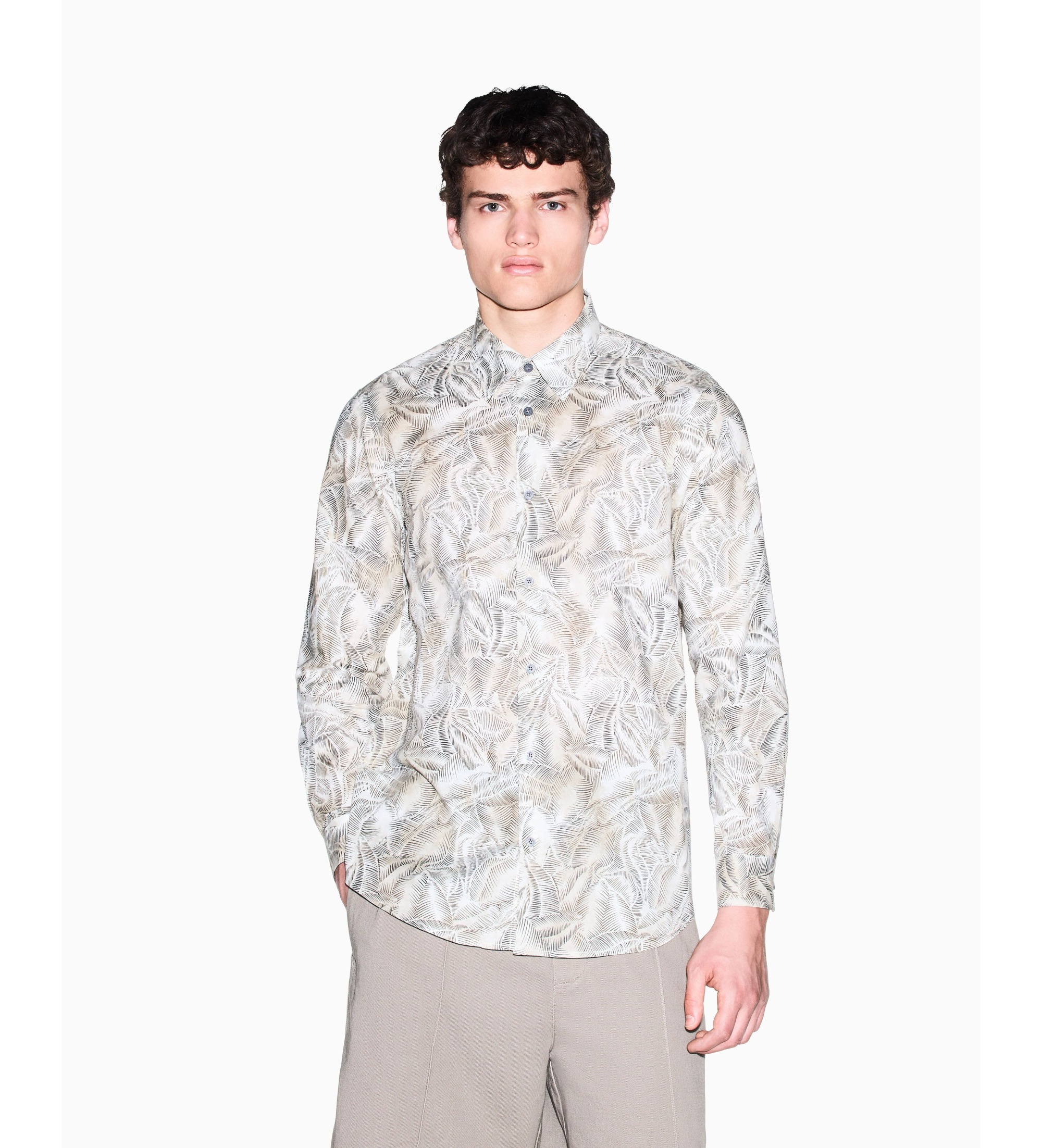 A|X Armani Exchange für Herren. XM002290AF22716F1146 Oversized Hemd beige (S), Lässig, Baumwolle, Langarm