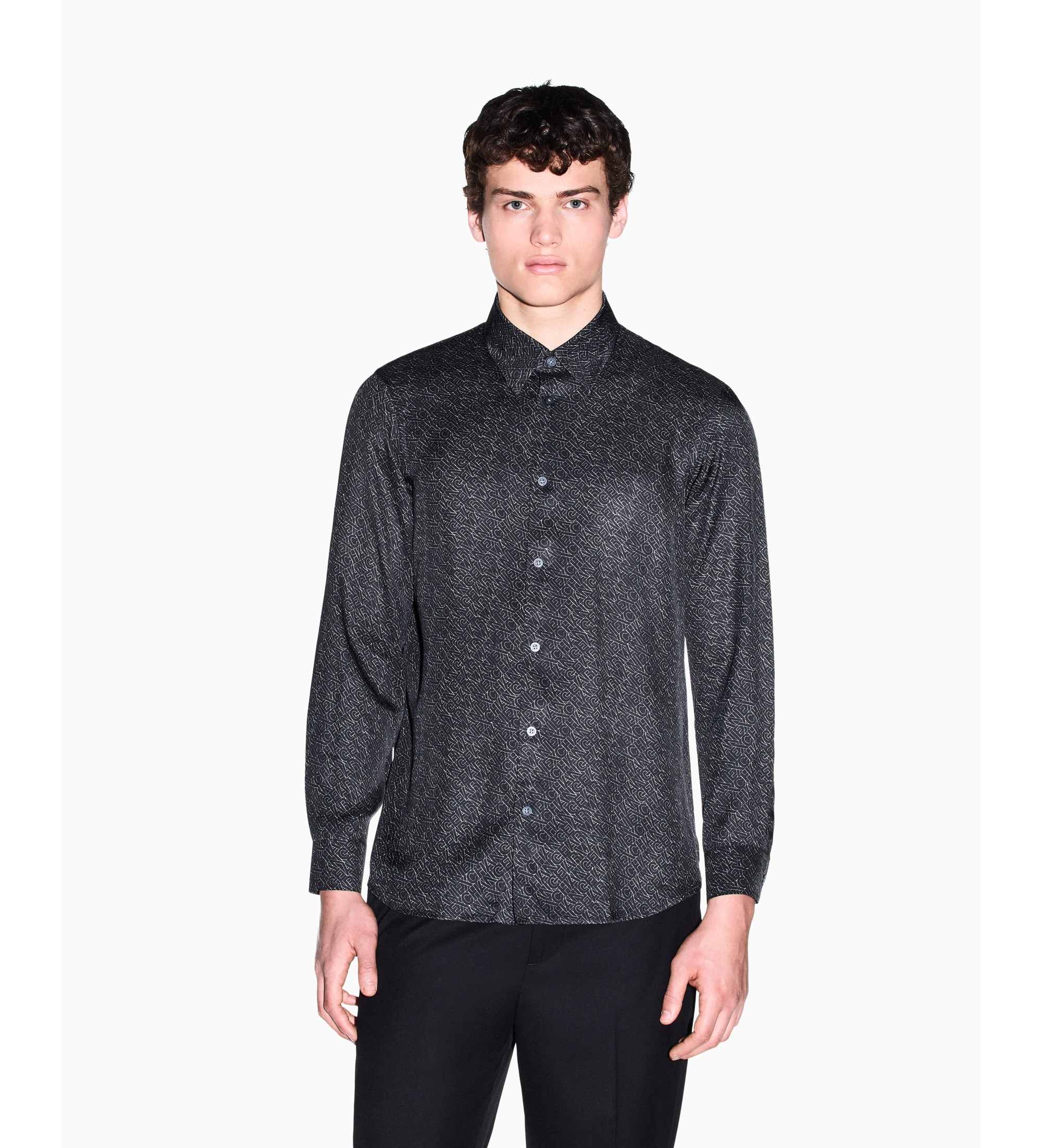 A|X Armani Exchange für Herren. XM002280AF13235FC304 Technical Hemd schwarz (M), Lässig, Viskose, Langarm