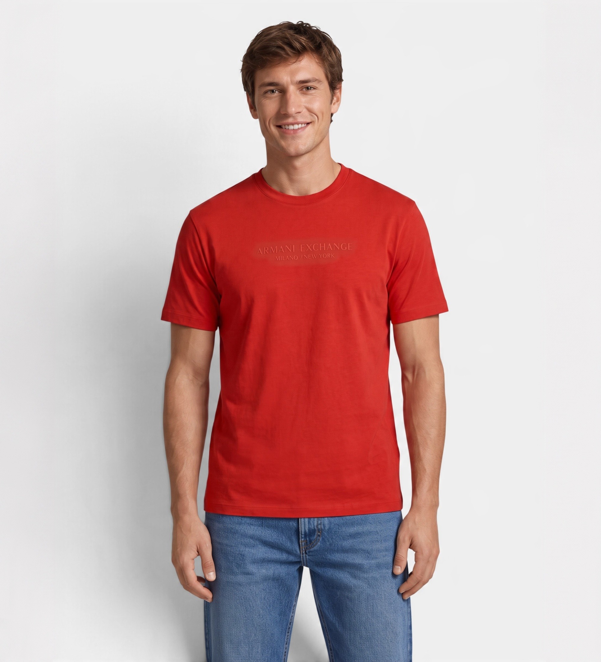 A|X Armani Exchangevoor mannen. XM001280AF10361U5012 Shirt met reliëflogo in rood (L), Casual, Roze, Katoen, Korte mouwen