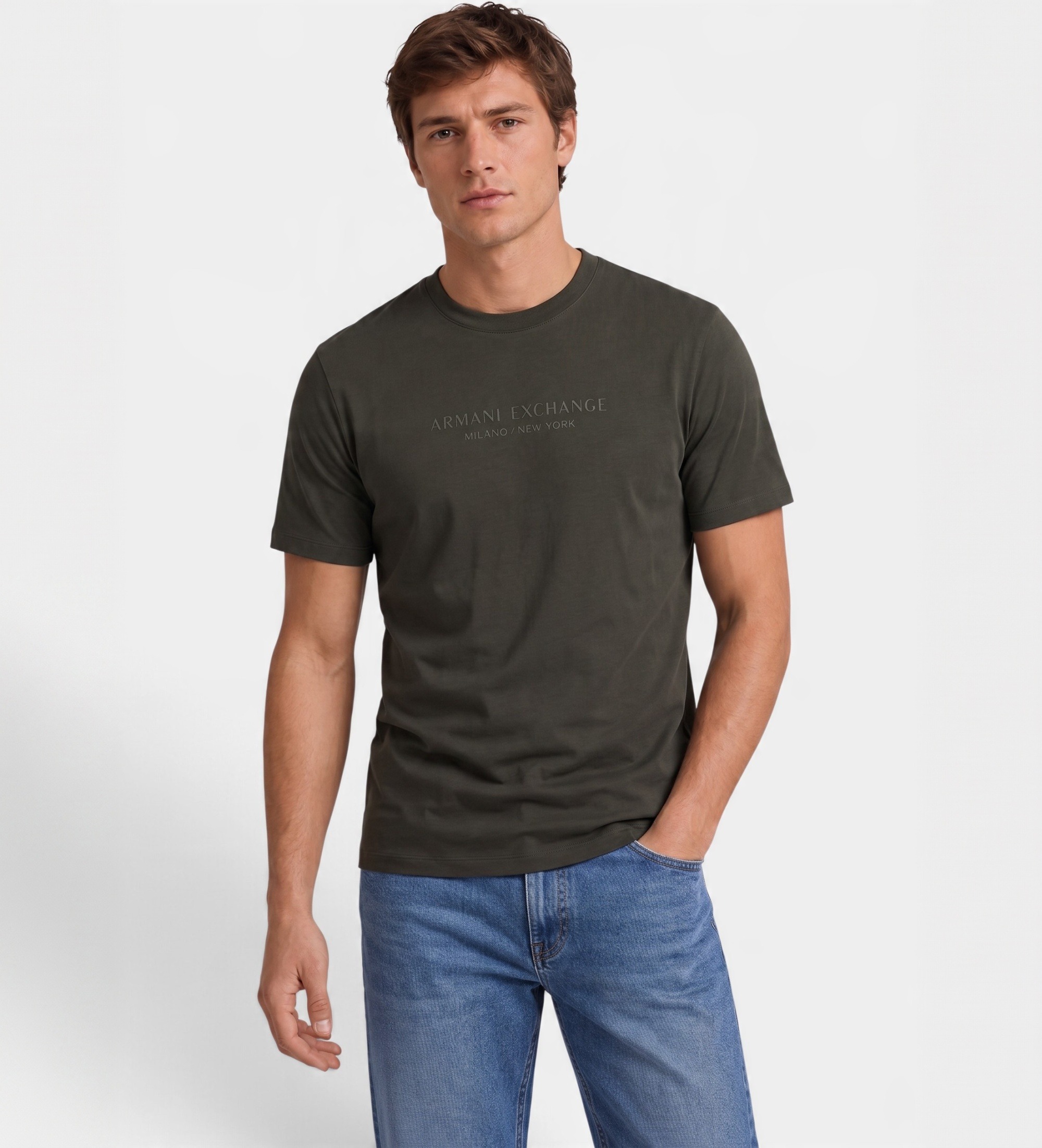 A|X Armani Exchangevoor mannen. XM001280AF10361U8123 Shirt met reliëflogo in groen (M), Bruin, Casual, Katoen, Korte mouwen