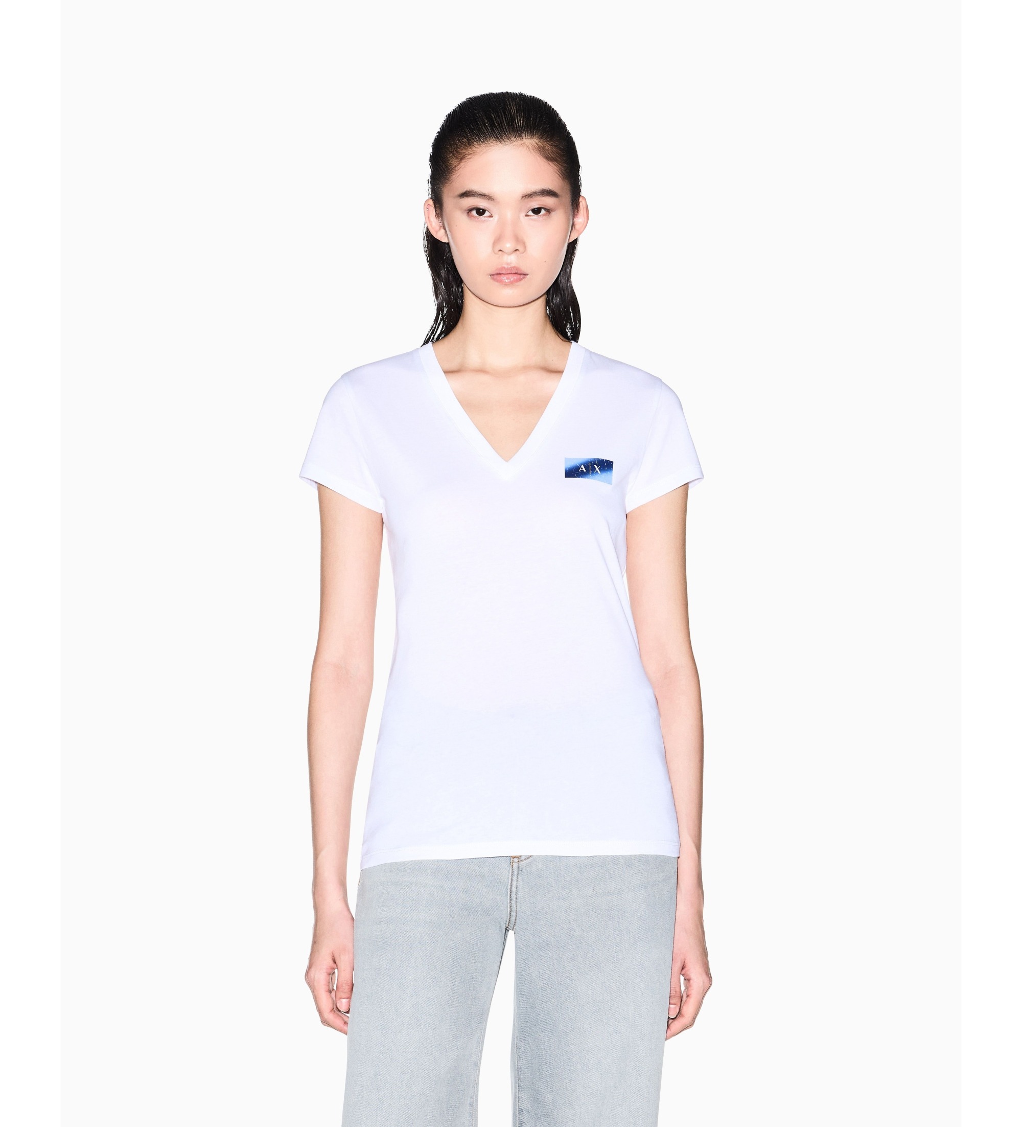 A|X Armani Exchange für Damen. XW002347AF10356U0002 Weißes Eng Anliegendes Strick-T-Shirt (XL), Lässig, Baumwolle, Kurzarm