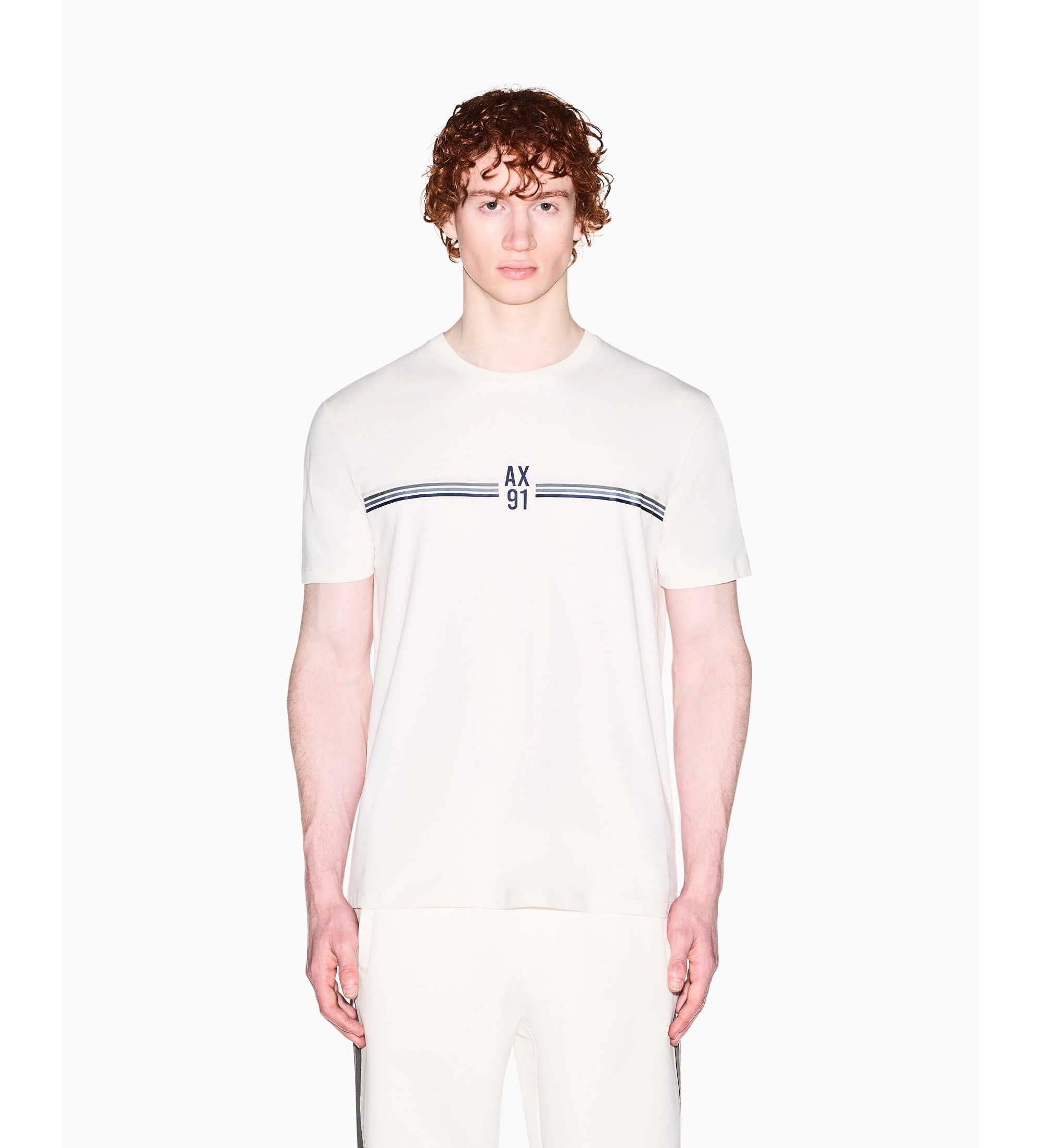 A|X Armani Exchange für Herren. XM002522AF10334U1074 T-Shirt Basic cremeweiß (L), Beige, Lässig, Baumwolle, Kurzarm