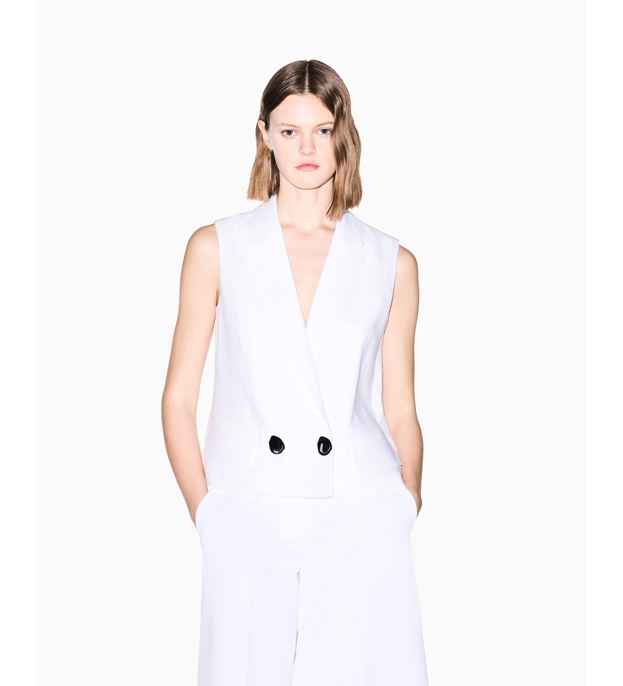 A|X Armani Exchange für Damen. XW001770AF21530U0002 Weiße Wickelweste (XL), Lässig, Leinen, Klassisch