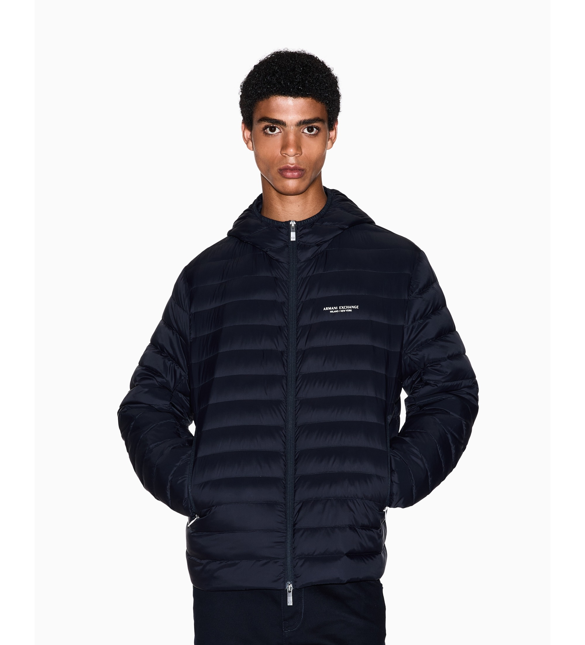 A|X Armani Exchange für Herren. XM001575AF16927UB101 Horizontal gesteppte Essential Jacke mit Kapuze in Marineblau (M), Lässig, Polyamid