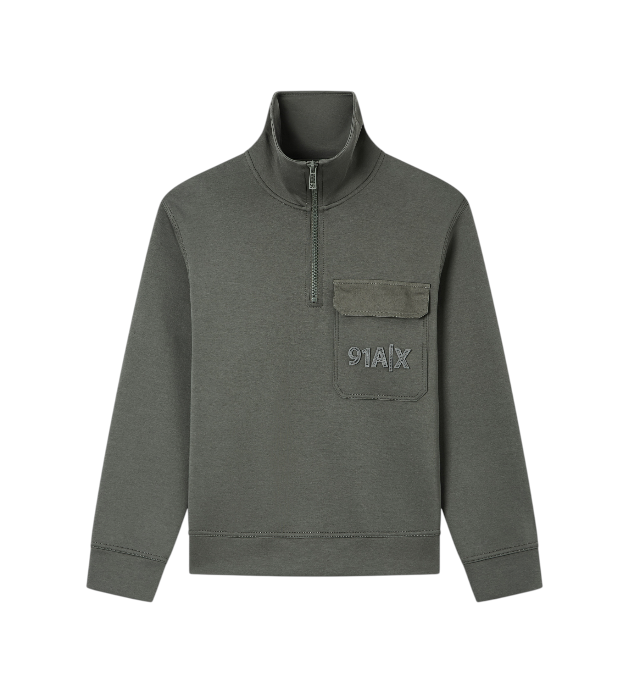 A|X Armani Exchange für Herren. XM002062AF10818U8097 Grüngraues Sweatshirt mit halbem Reißverschluss (S), Lässig, Baumwolle, Langarm