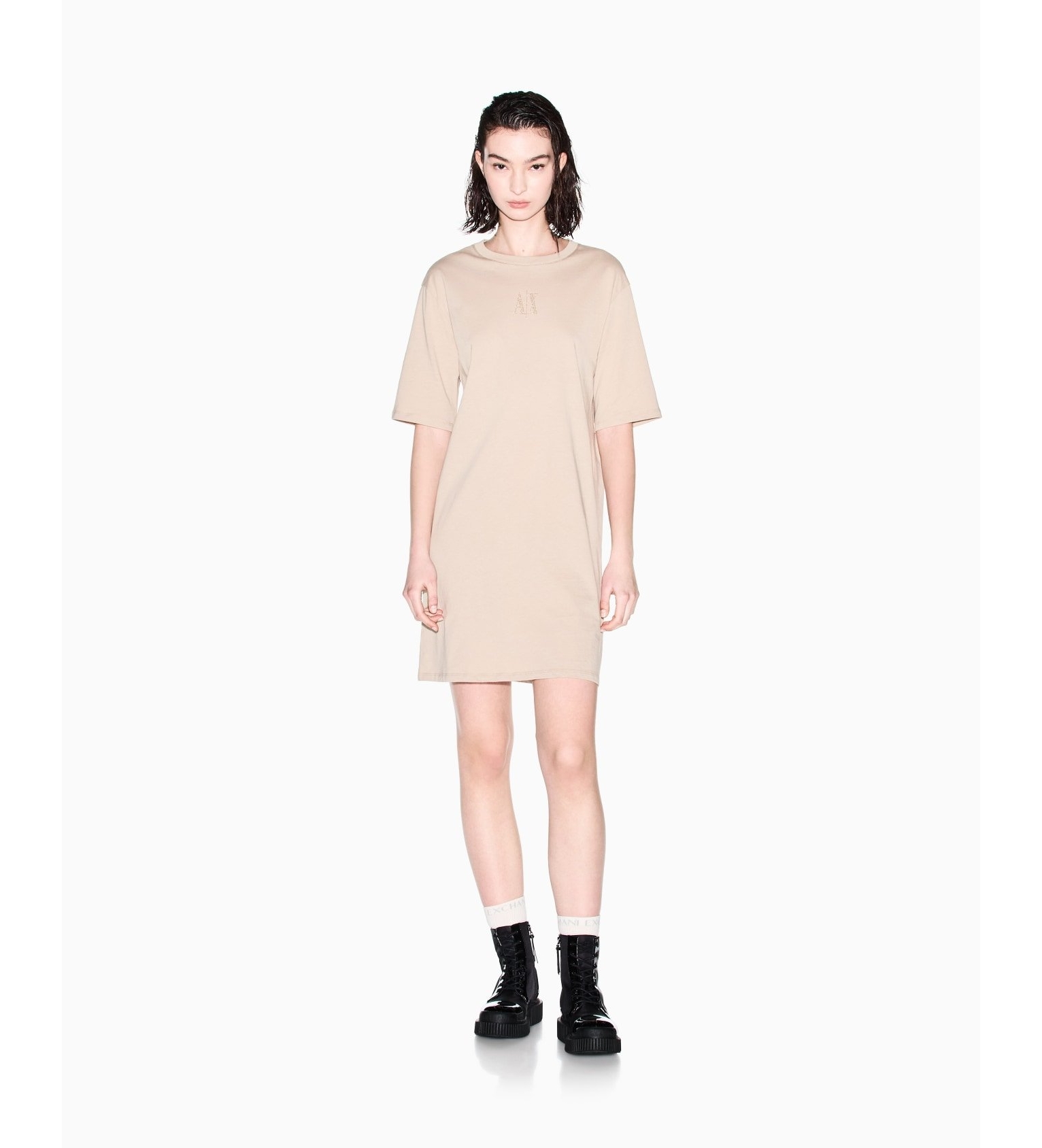 A|X Armani Exchange für Damen. XW000825AF10356U6223 Logo-Kleid beige (S), Lässig, Baumwolle, Kurzarm