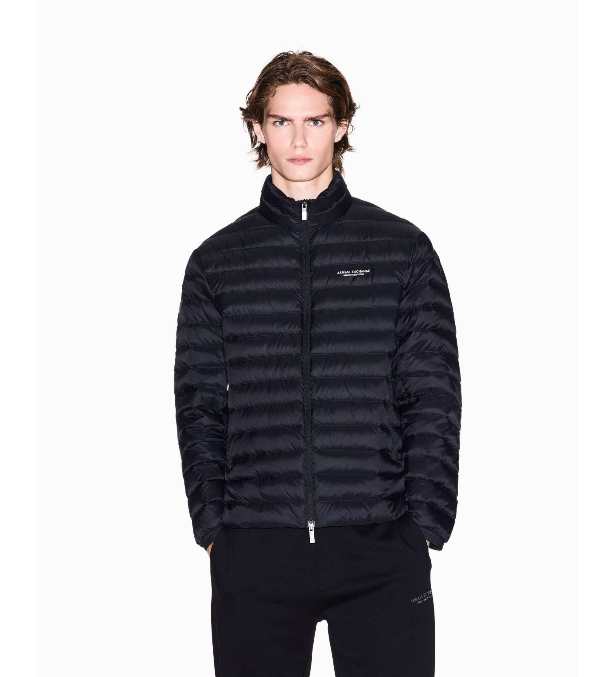 A|X Armani Exchange für Herren. XM001919AF16927UC001 Steppjacke mit durchgehendem Reißverschluss schwarz (S), Lässig, Polyamid