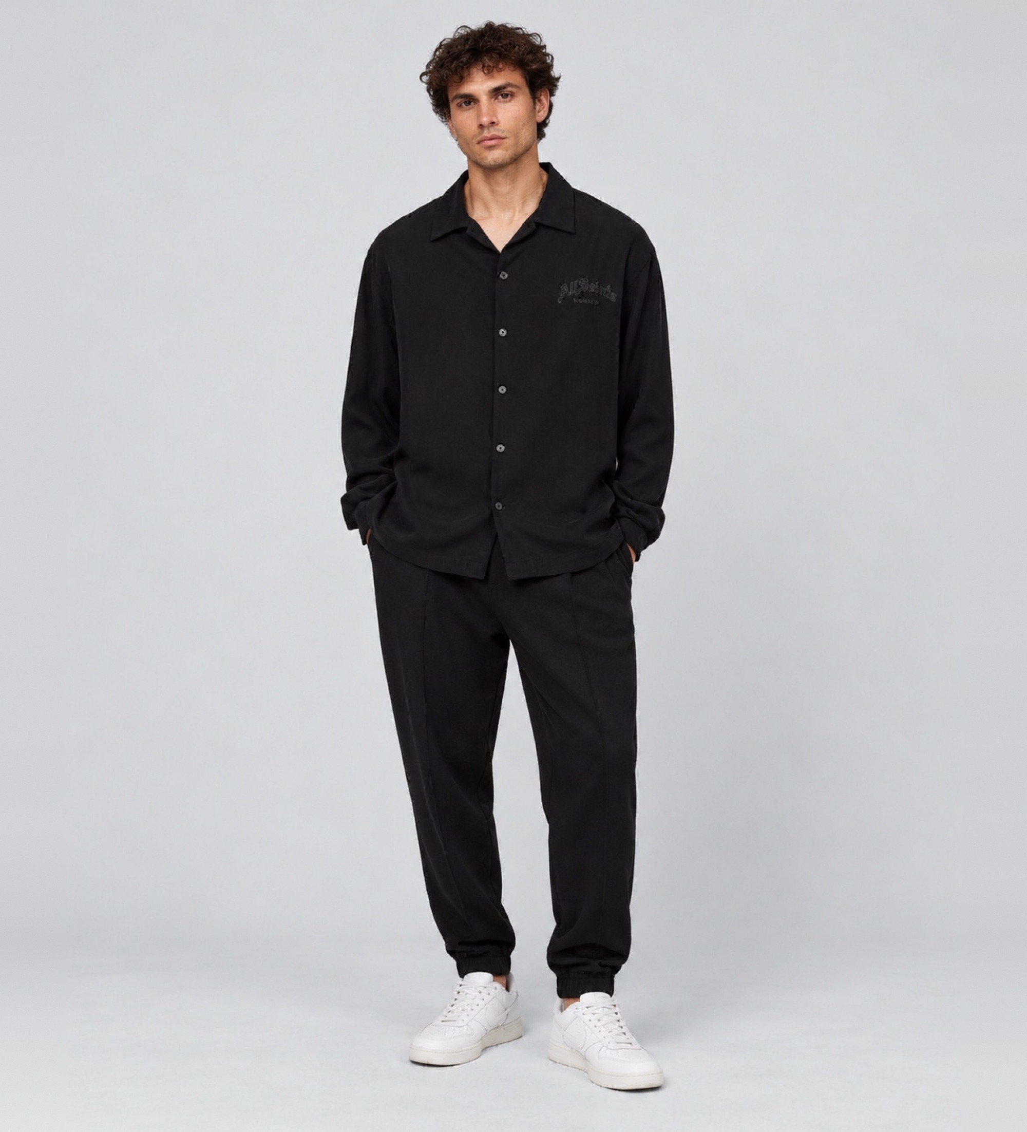 ALL SAINTSvoor mannen. M036SF Overhemd met Lange Mouwen Soul zwart (XL), Klassiek, Stof