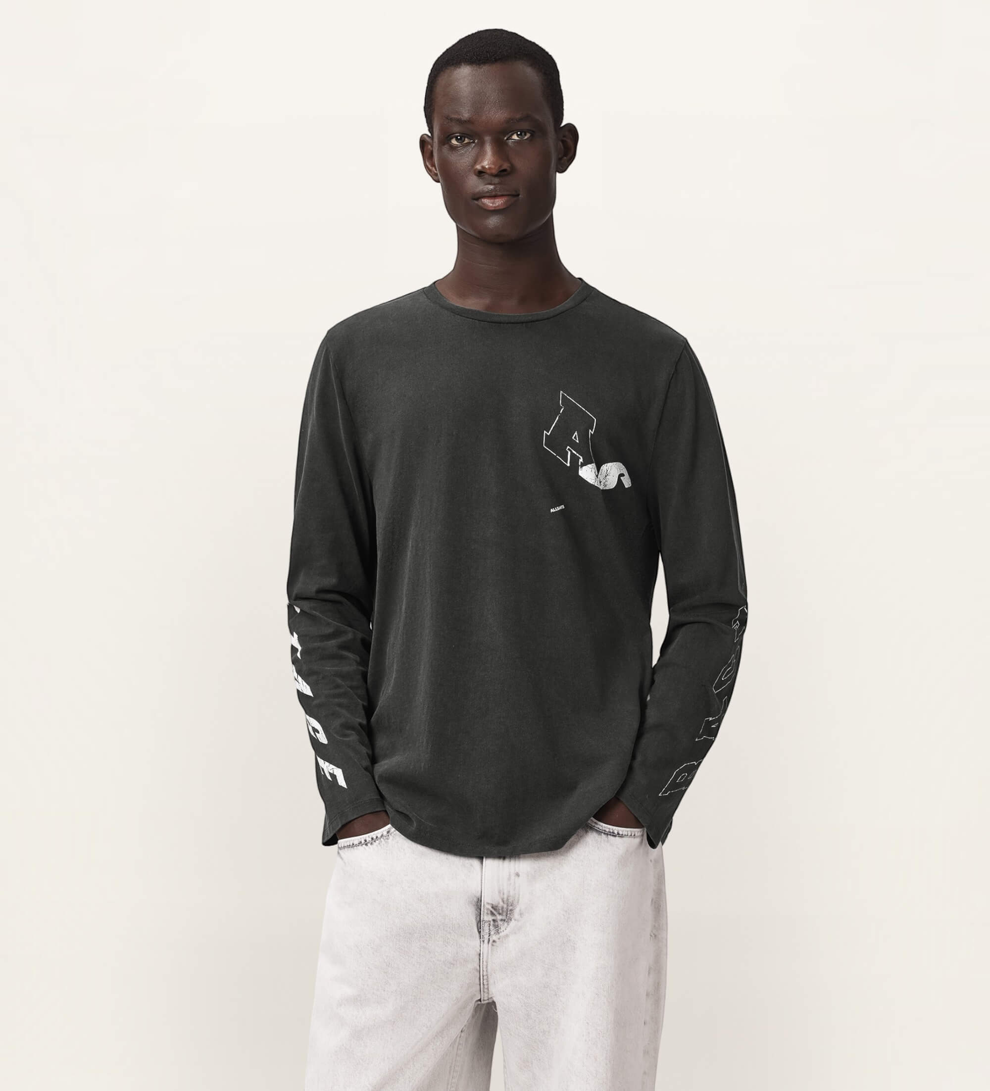 ALL SAINTSvoor mannen. M028PF Upstaged shirt met lange mouwen zwart (M), Casual, Katoen
