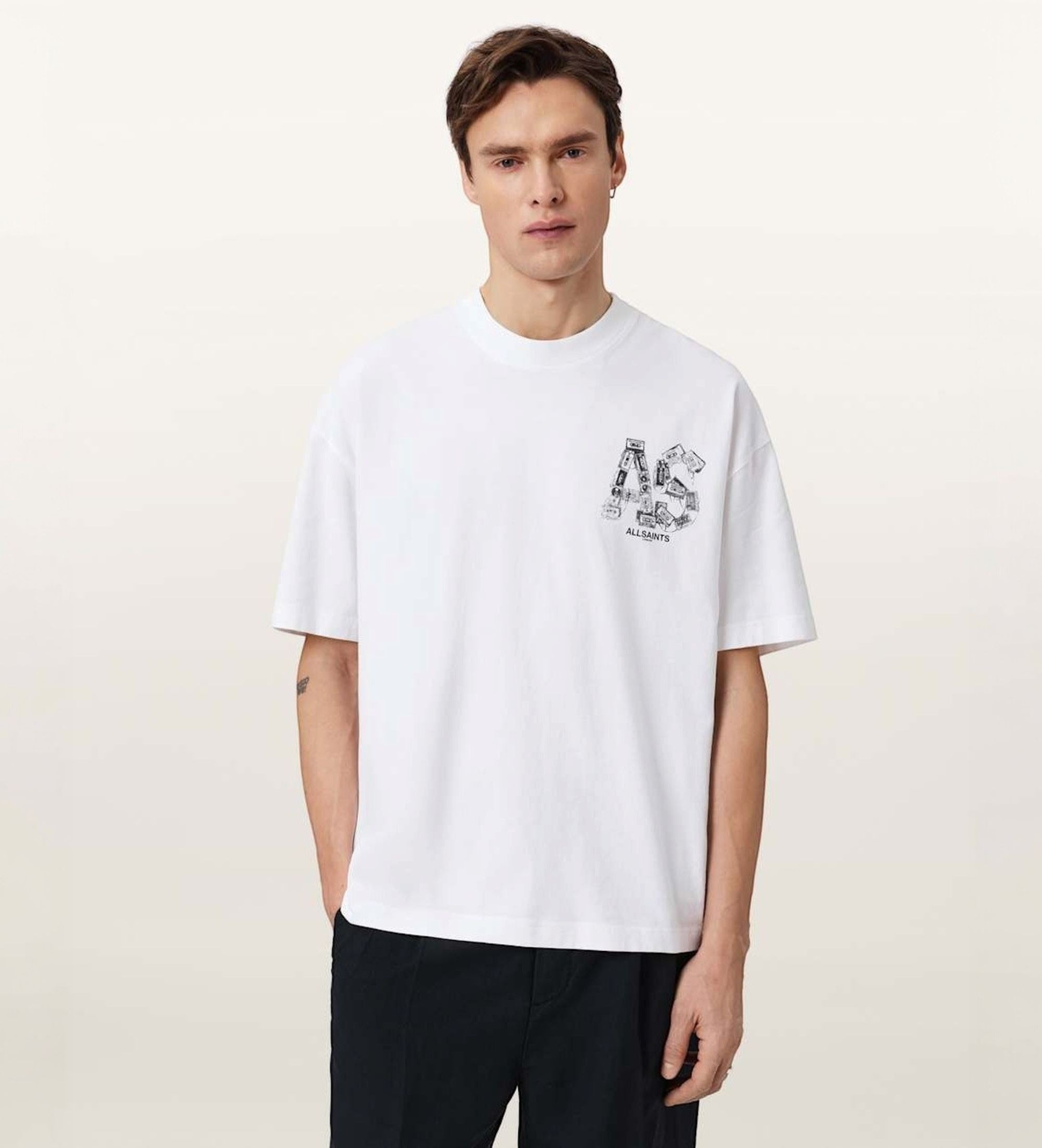 ALL SAINTS für Herren. M031PE T-shirt Mixtape weiß (L), Lässig, Baumwolle, Kurzarm