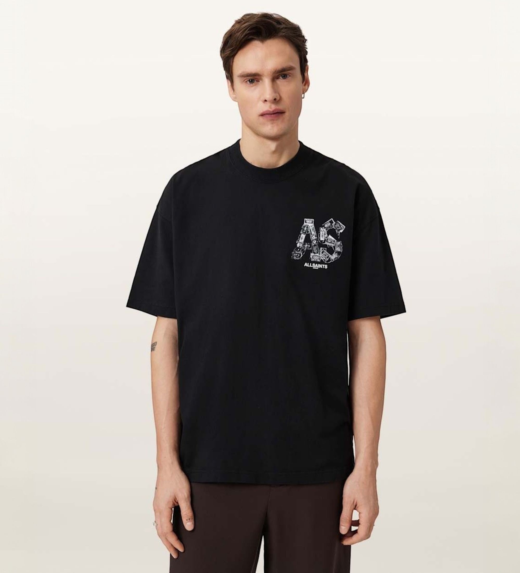 ALL SAINTS für Herren. M031PE Mixtape T-shirt schwarz (M), Lässig, Baumwolle, Kurzarm