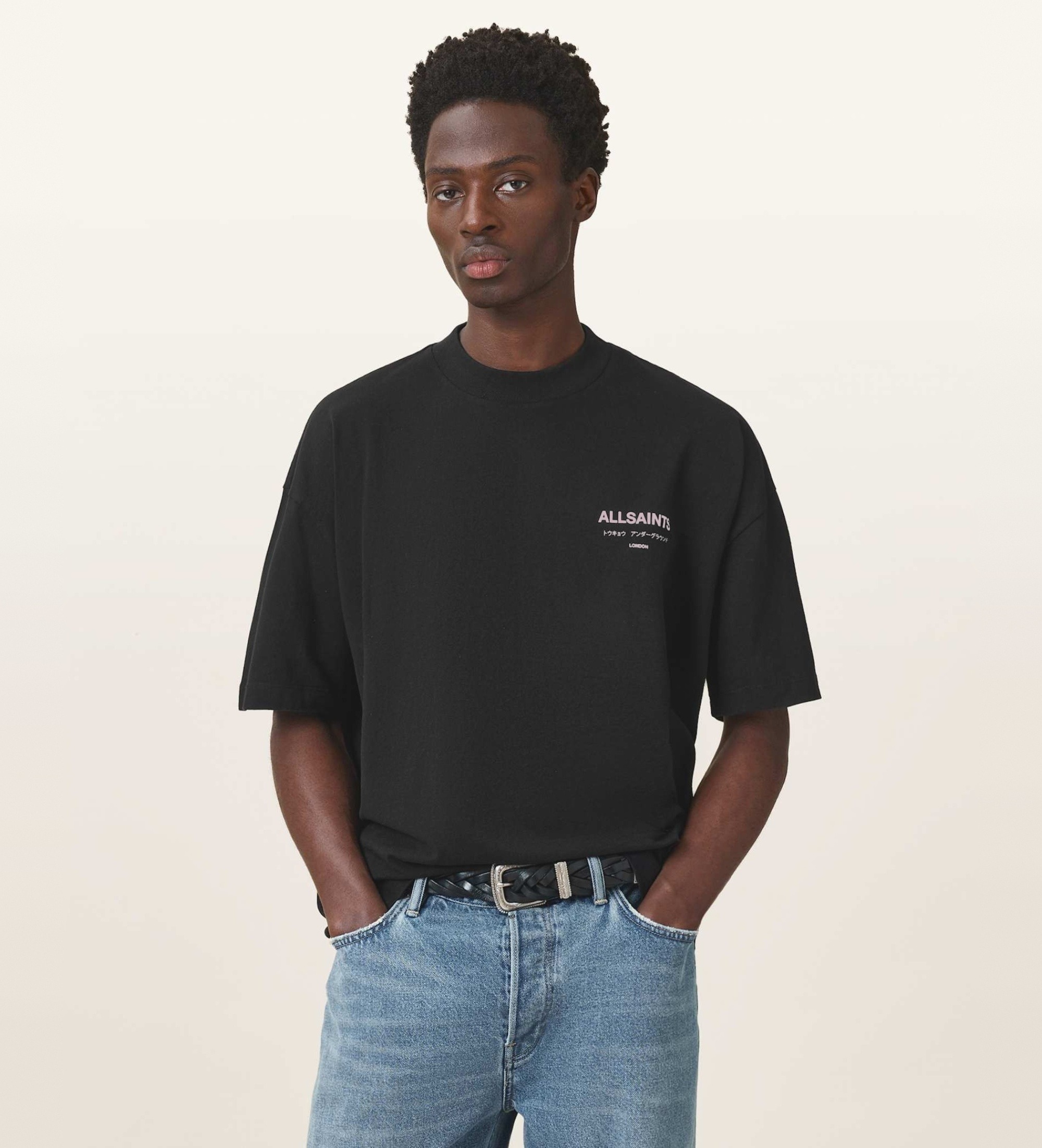 ALL SAINTS für Herren. M071PB Underground-T-Shirt (S), Schwarz, Lässig, Baumwolle, Kurzarm