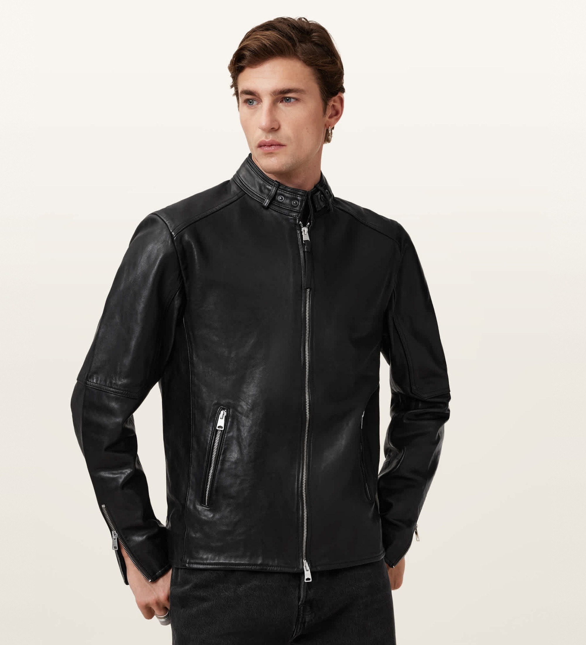 ALL SAINTSvoor mannen. M064LB Cora leren jack zwart (XL), Casual, Leer