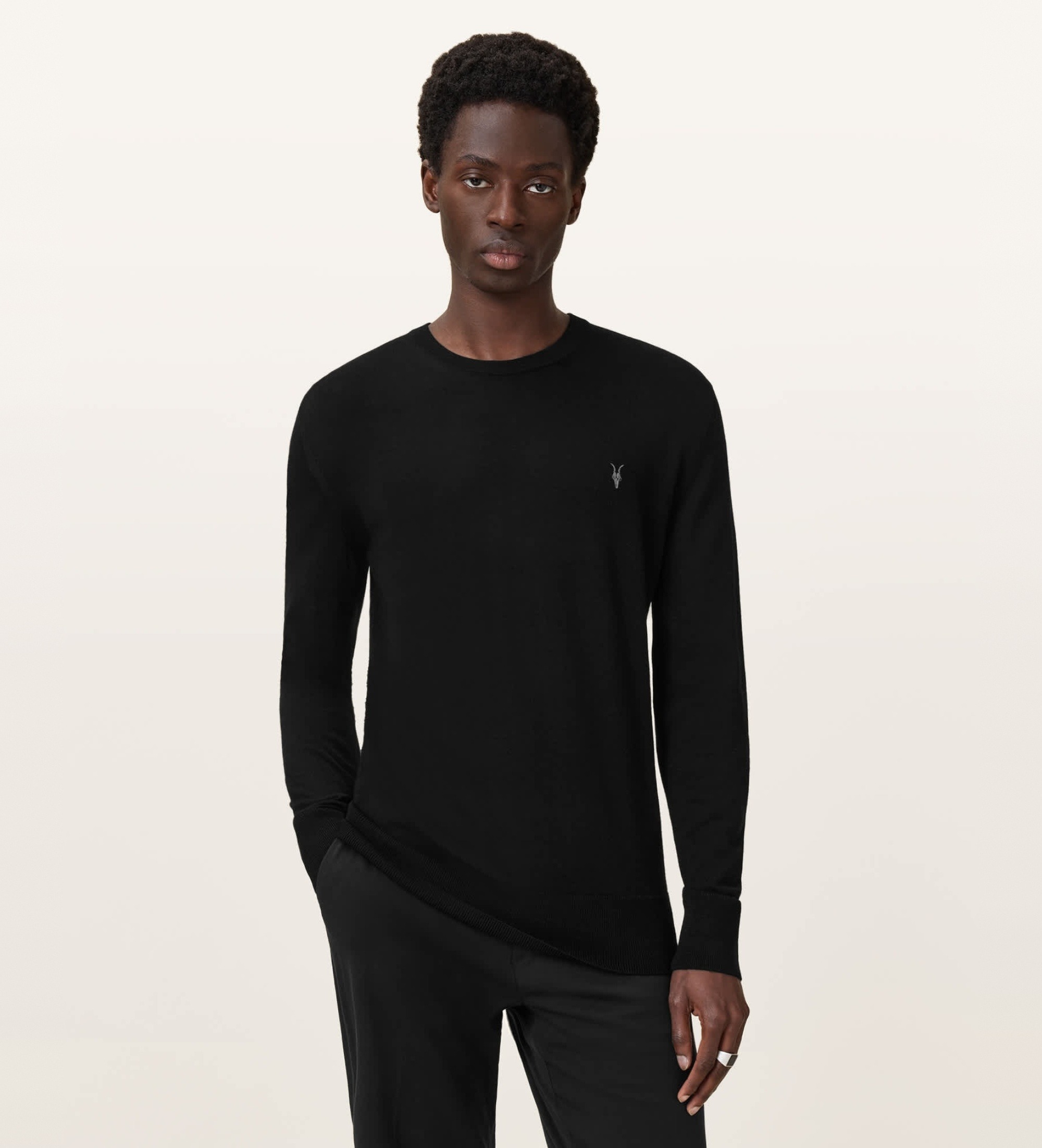 ALL SAINTSvoor mannen. M002KZ Jersey Merino Mode zwart (XL), Casual, Wol, Lange mouwen