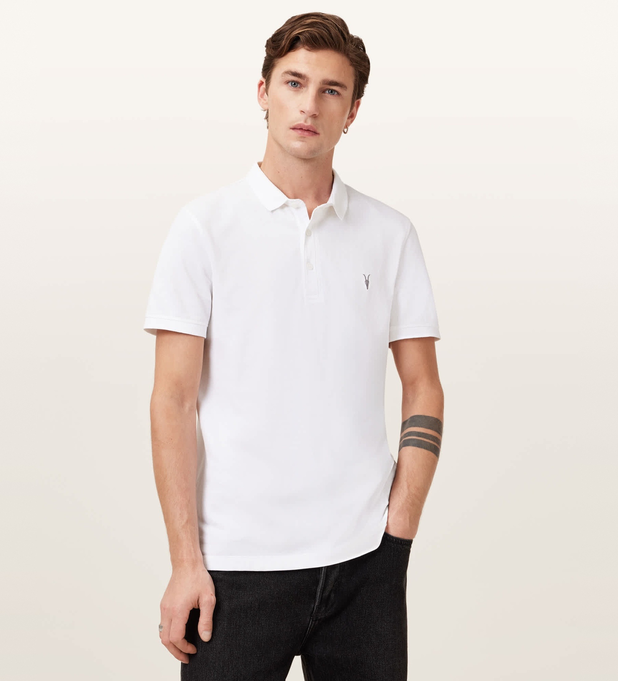 ALL SAINTS für Herren. M075PB Polo Reform weiß (S), Lässig, Baumwolle, Kurzarm