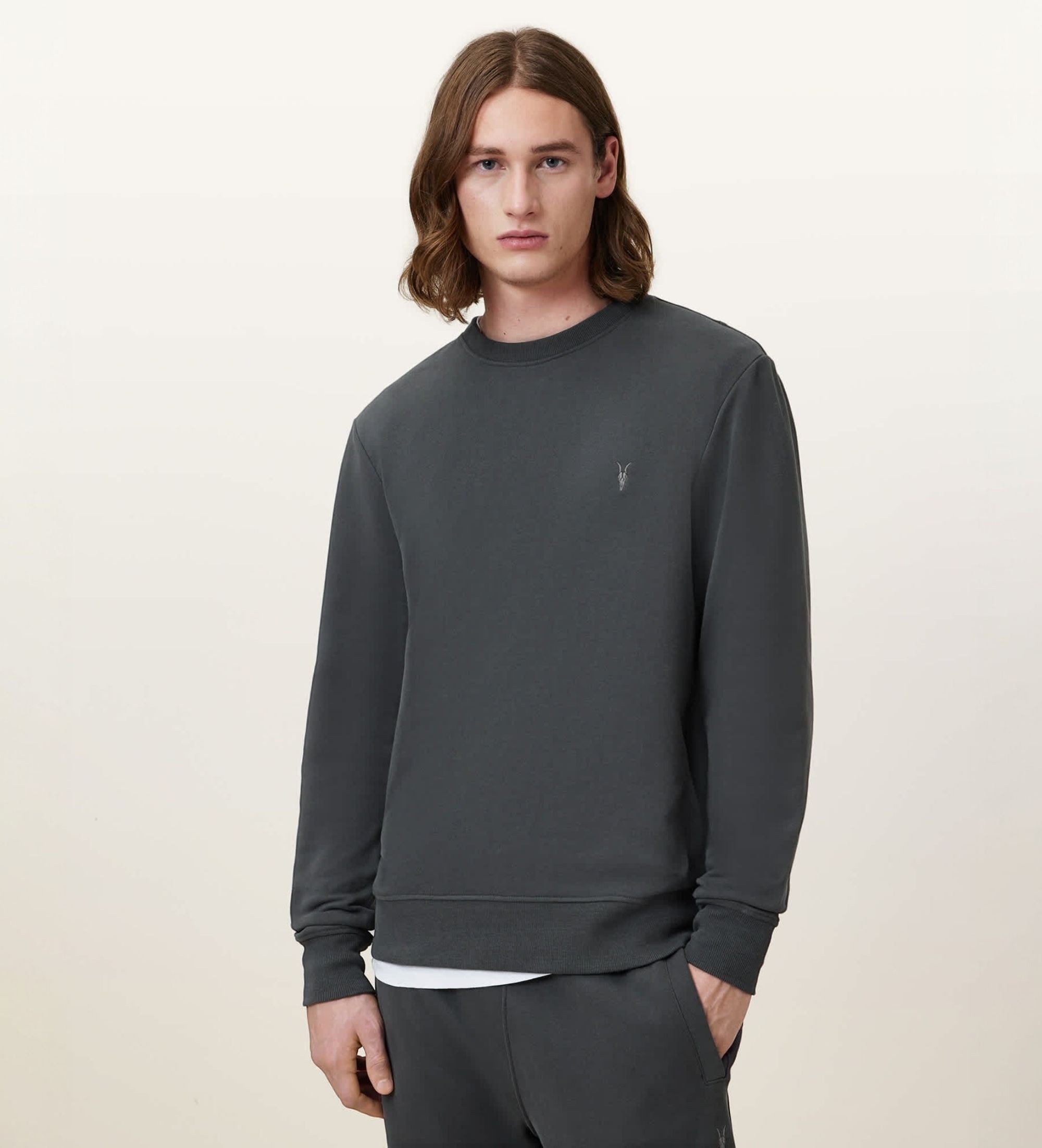 ALL SAINTSvoor mannen. M037NB Sweater Raven donkergrijs (S), Casual, Katoen