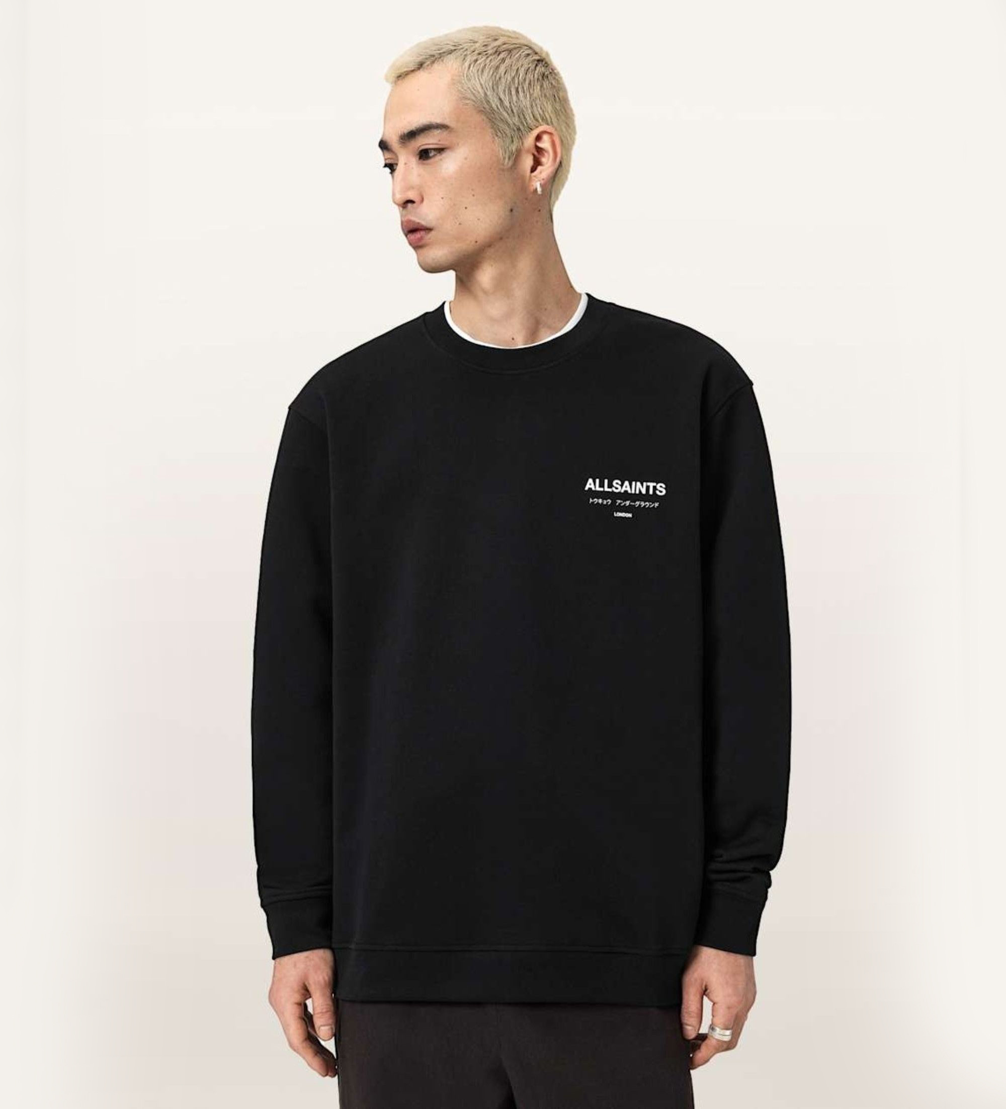 ALL SAINTS für Herren. M033NB Underground Sweatshirt schwarz (L), Lässig, Baumwolle, Langarm