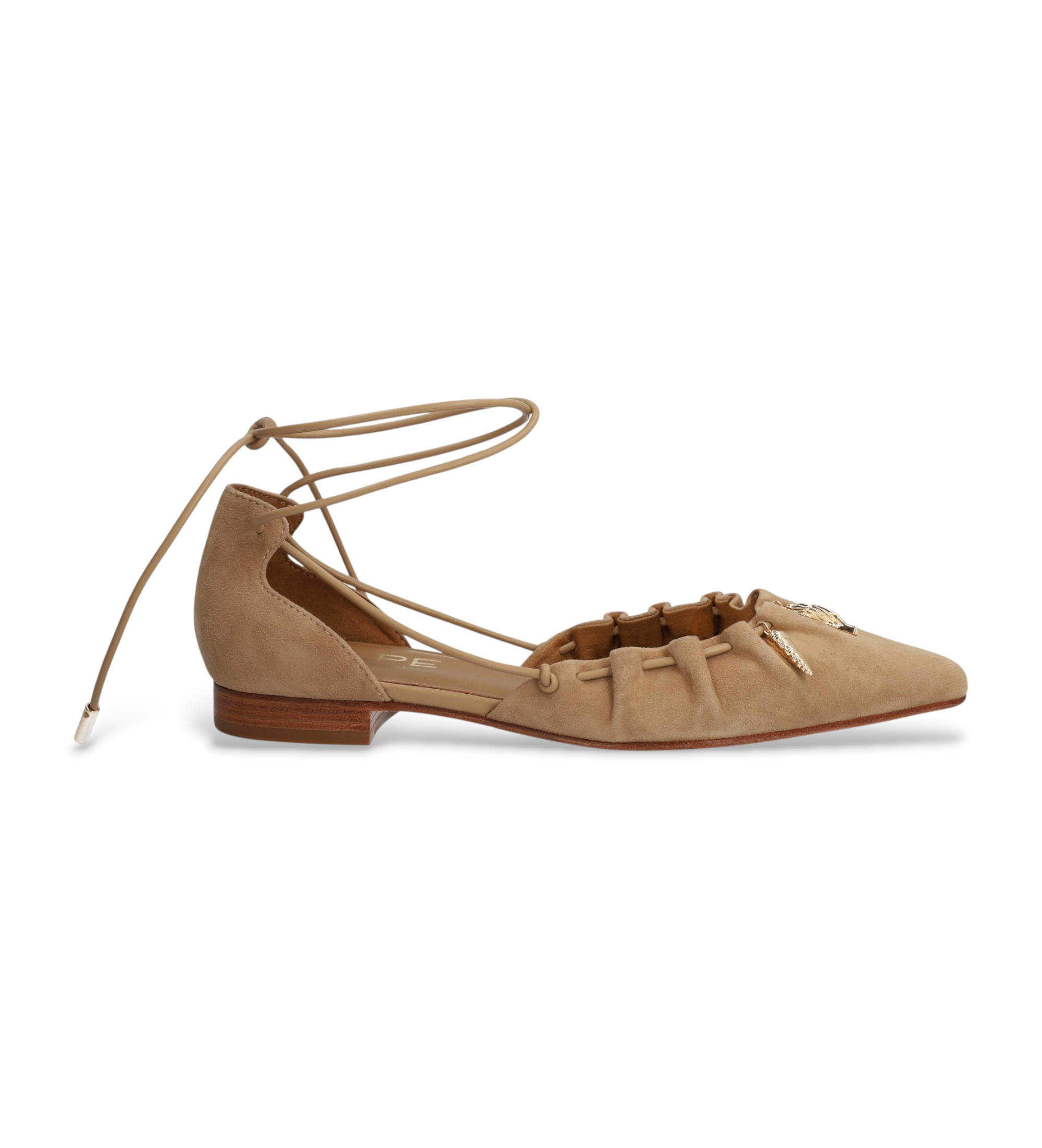 Alpe für Damen. 552112 Audrey Ballerinas aus beigem Wildleder (38), Wohnung, Schnürsenkel, Lässig