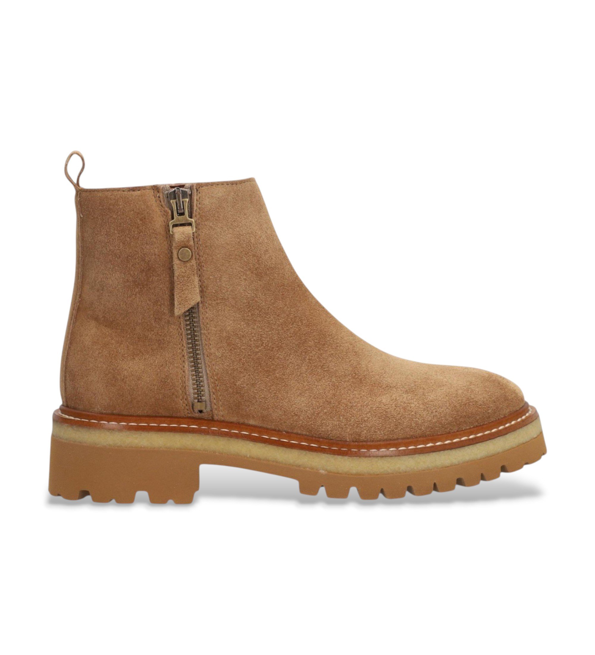 Alpe für Damen. 548311 Braune nordische Lederstiefeletten (38), Wohnung, 1 bis 3 cm, Reißverschluss, Lässig
