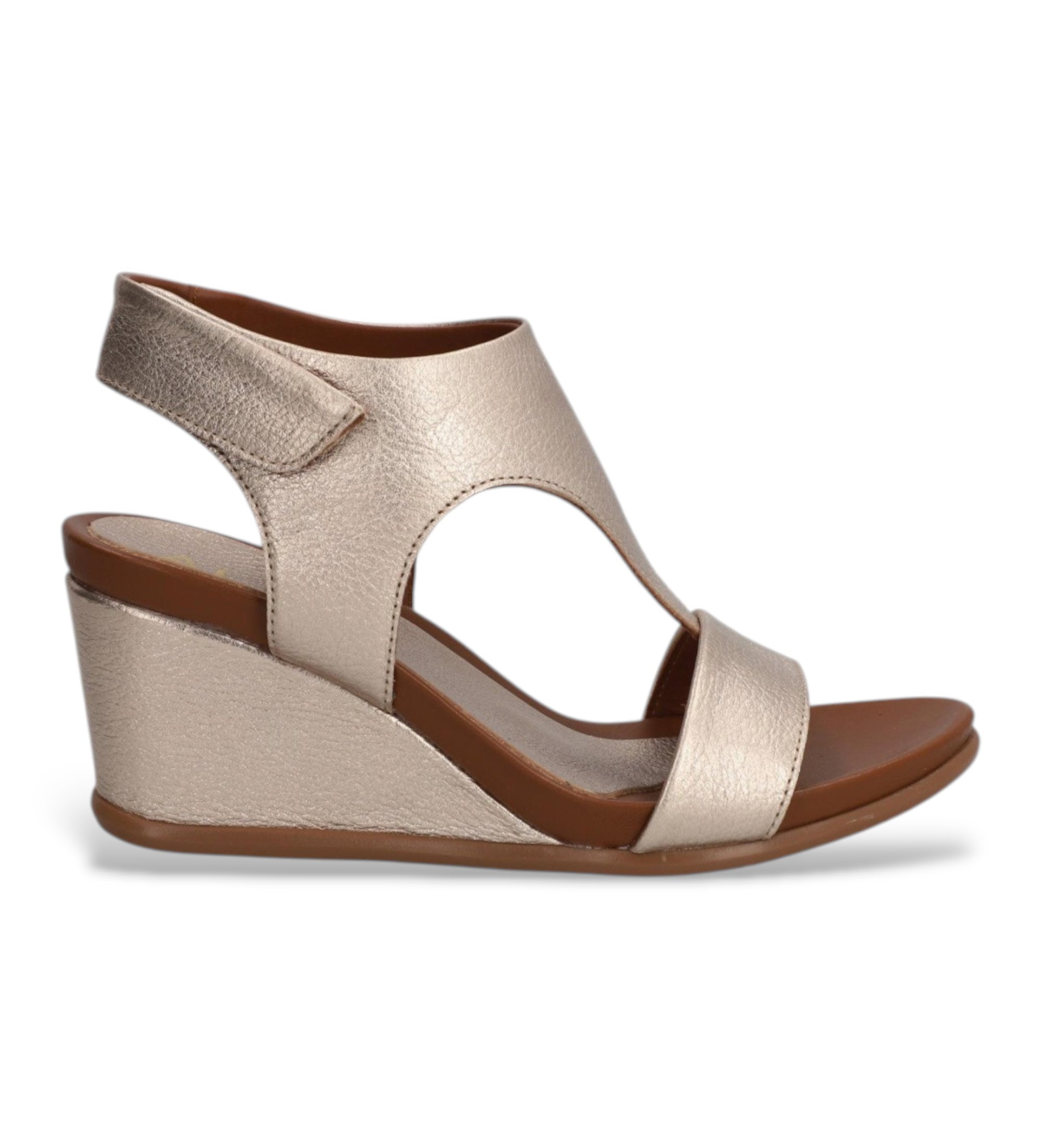 Alpe für Damen. 561441 Yara Juliette Keilabsätze aus silbernem Leder (38), 3 bis 5 cm, Klettverschluss, Lässig