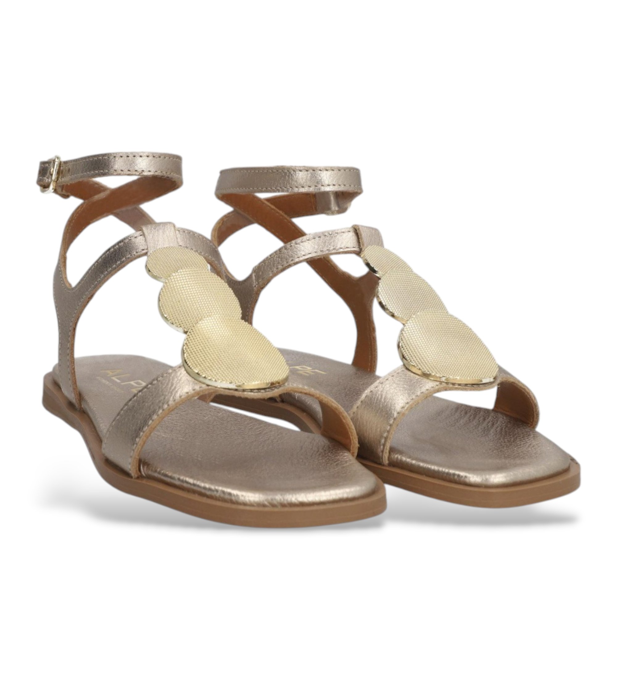 Alpe für Damen. 559241 Sheila Galaxy Sandalen aus goldenem Leder (41), Wohnung, Schnalle, Lässig