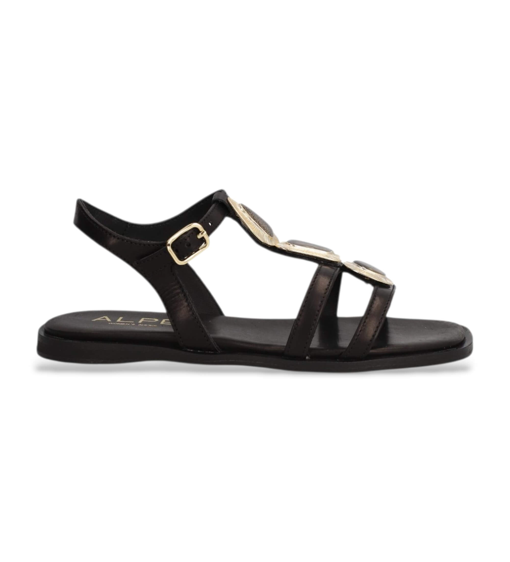 Alpe für Damen. 559417 Sheila schwarze Ledersandalen (37), Wohnung, Schnalle, Lässig