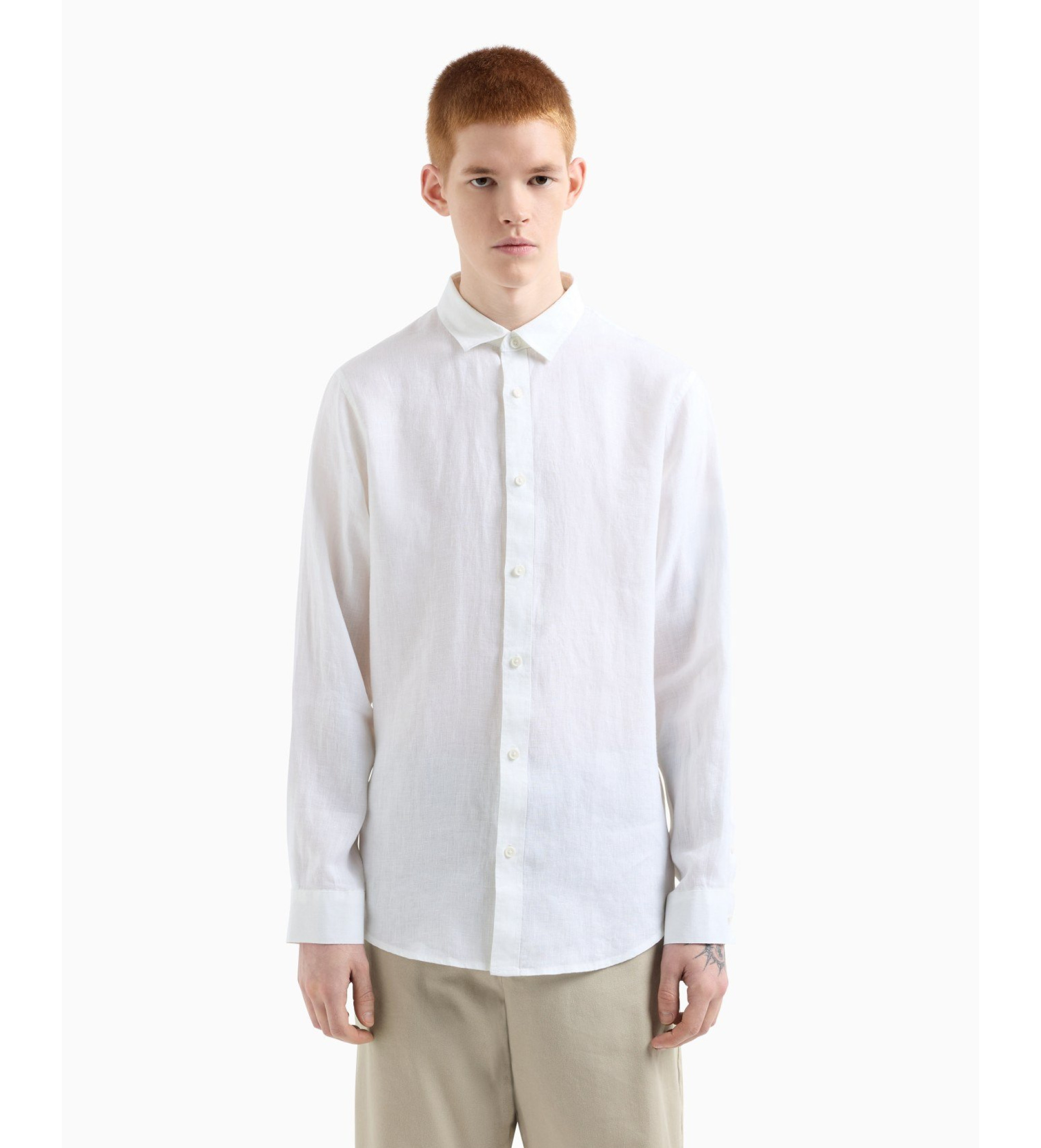 A|X Armani Exchange für Herren. XM001221AF14619U0001 Fit Leinenhemd weiß (L), Lässig, Party, Klassisch, Langarm