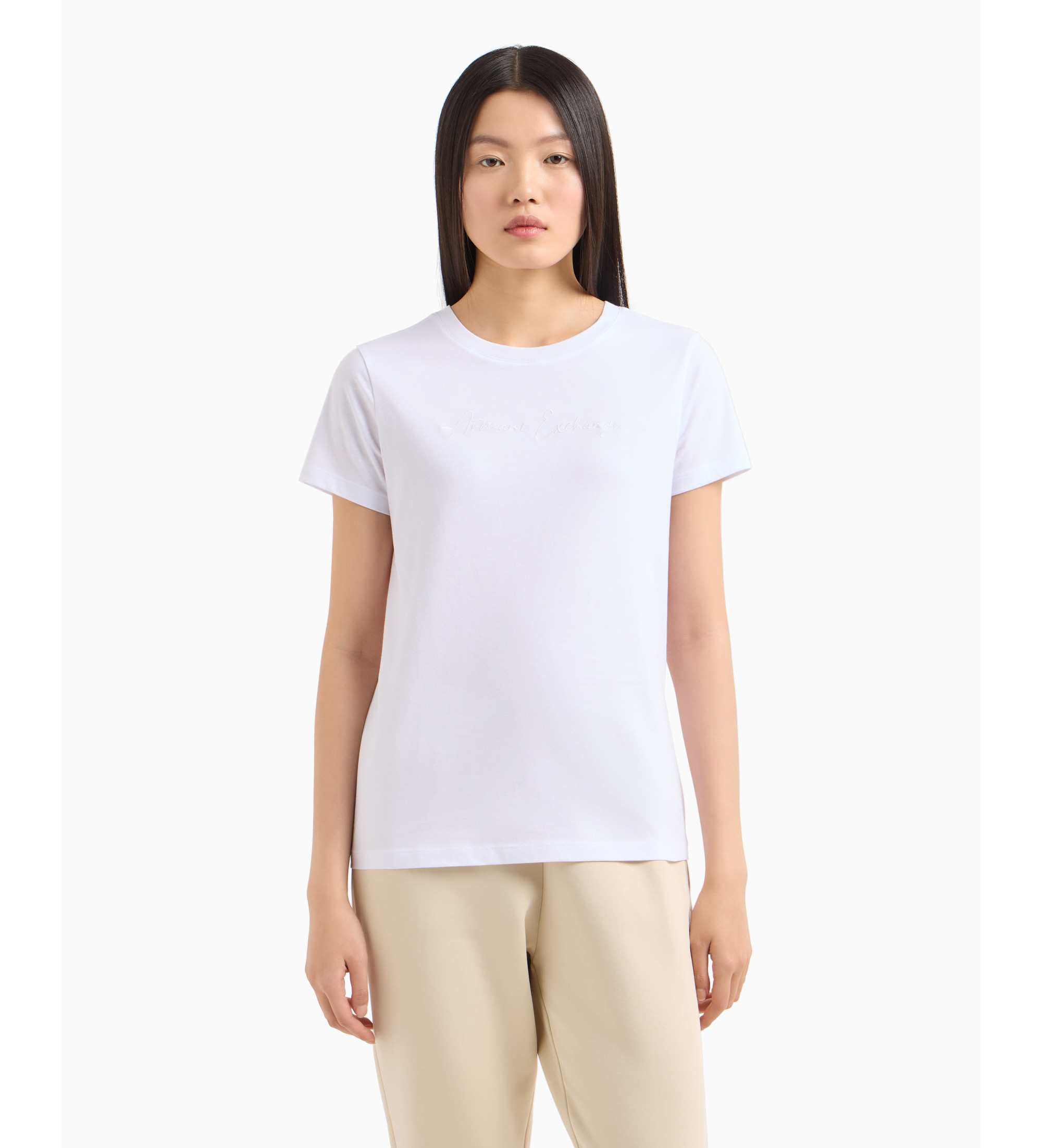 A|X Armani Exchange für Damen. XW000839AF10356U0002 Kurzarm-T-Shirt weiß (S), Lässig, Baumwolle