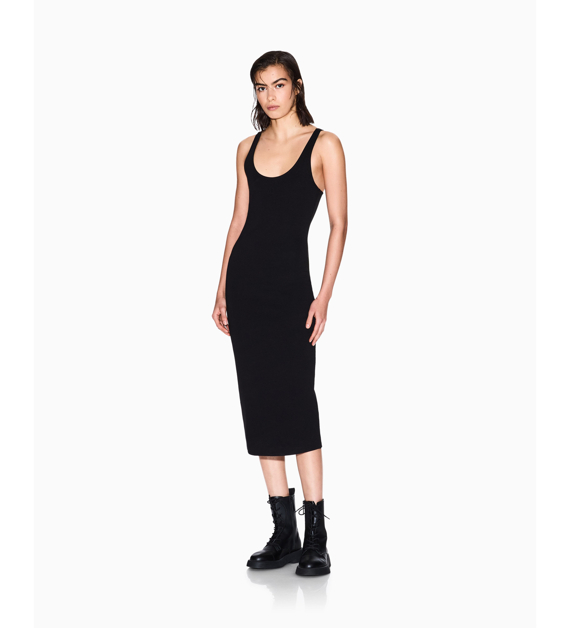 A|X Armani Exchange für Damen. XW000820AF13729UC001 Schwarzes Midikleid (S), Lässig, Viskose, Ärmellos / Hosenträger