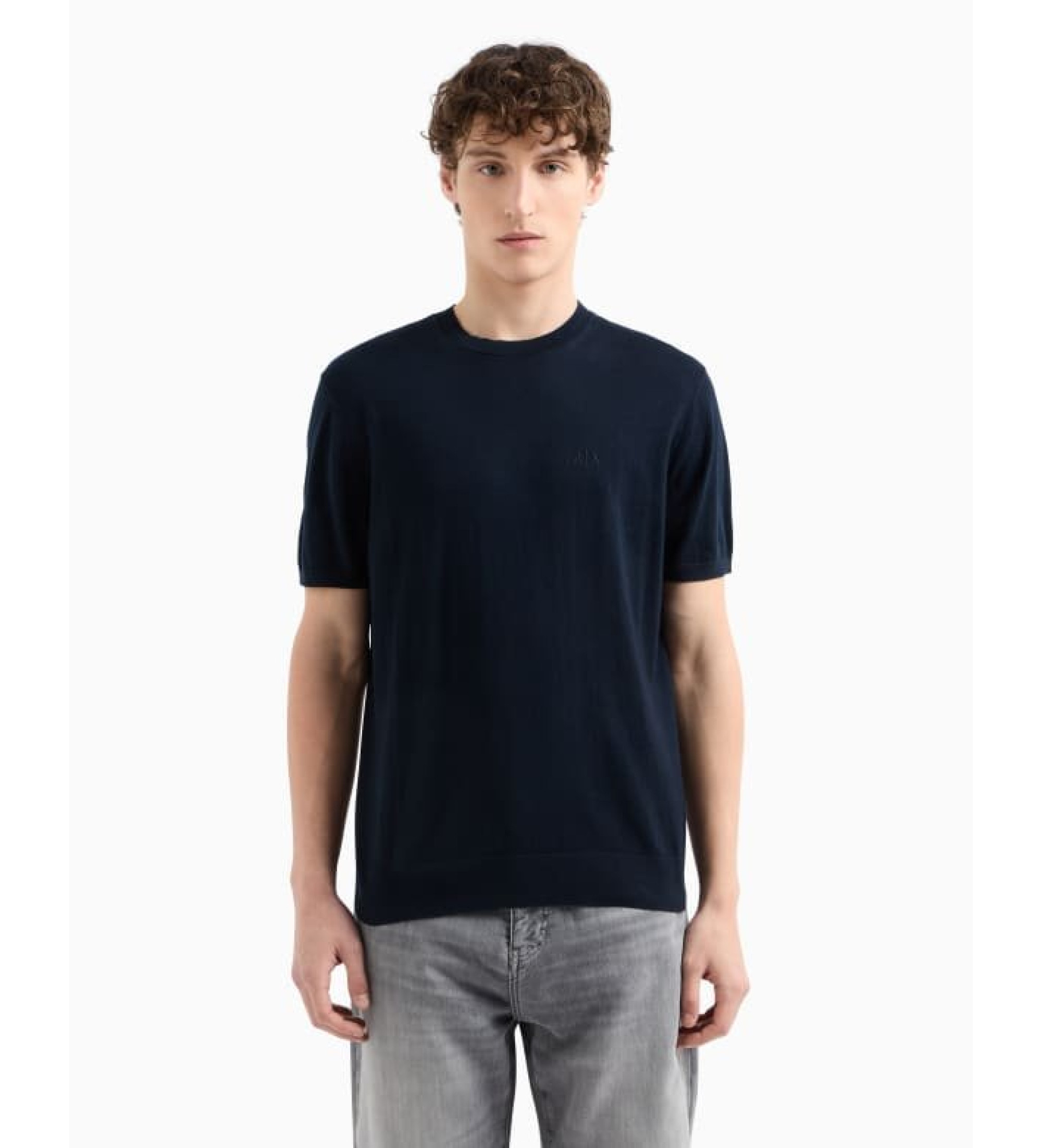 A|X Armani Exchange für Herren. 8NZM5CZM3JZ1510 Marineblauer Strickpullover (S), Lässig, Baumwolle, Kurzarm