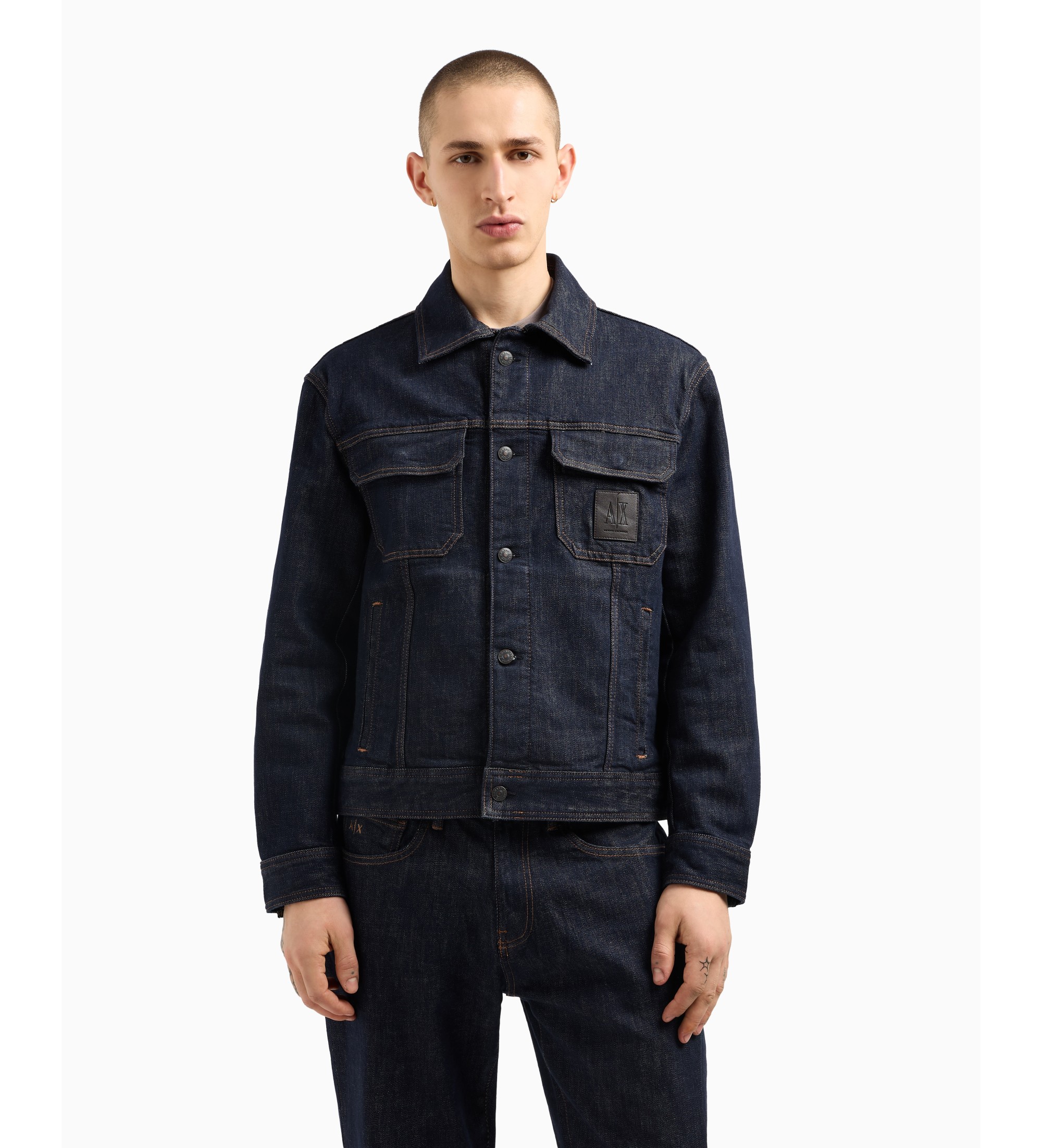 A|X Armani Exchange für Herren. XM000343AF12284MB001 Marineblaue Trucker-Jacke (M), Lässig, Baumwolle