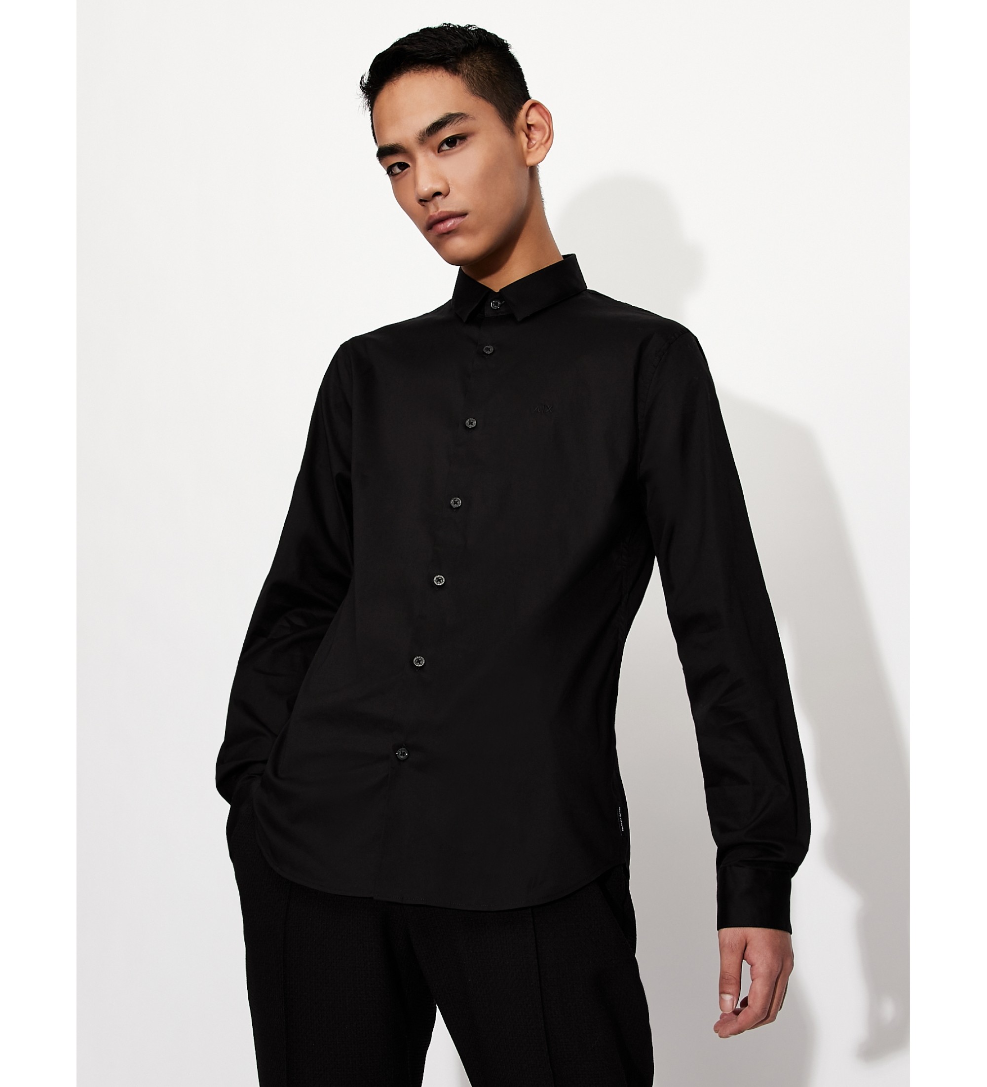 A|X Armani Exchange für Herren. 8NZC31ZN28Z1200 Sporthemd schwarz (S), Lässig, Party, Baumwolle, Klassisch, Langarm