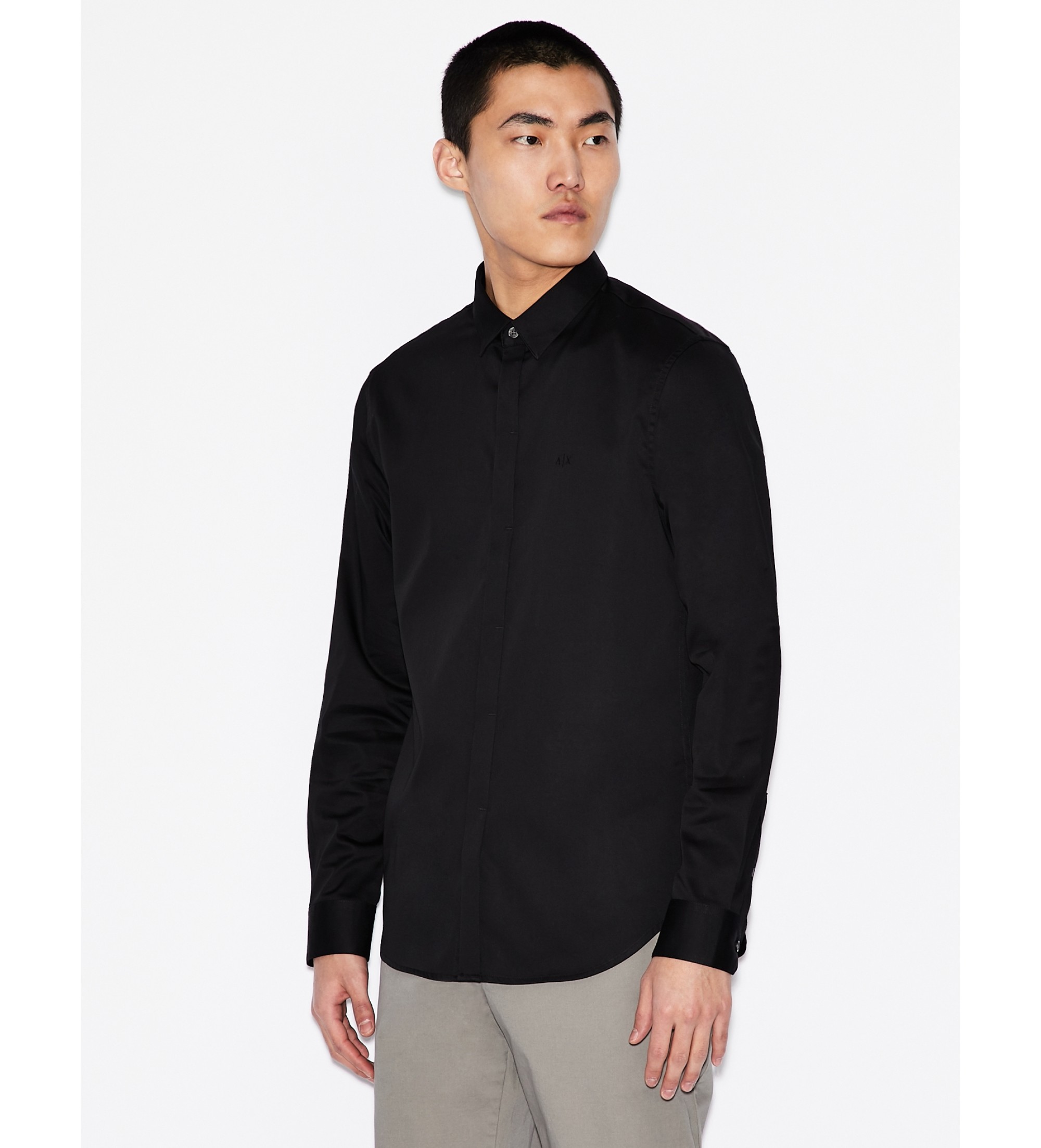 A|X Armani Exchange für Herren. 8NZCBDZN10Z1200 Schwarzes Popeline-Hemd (S), Lässig, Party, Baumwolle, Klassisch, Langarm