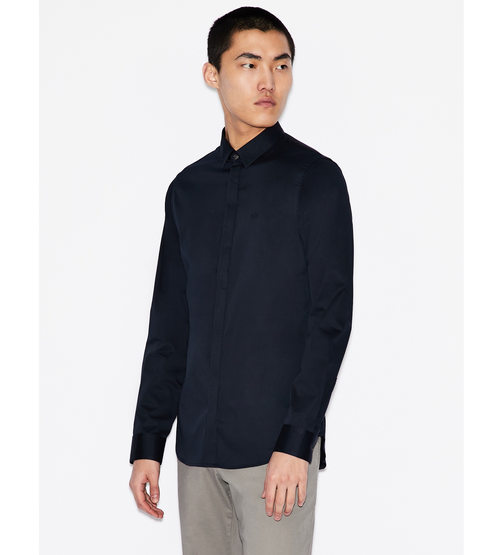 A|X Armani Exchange für Herren. 8NZCBDZN10Z1510 Klassisches marineblaues Hemd (M), Lässig, Party, Baumwolle, Langarm