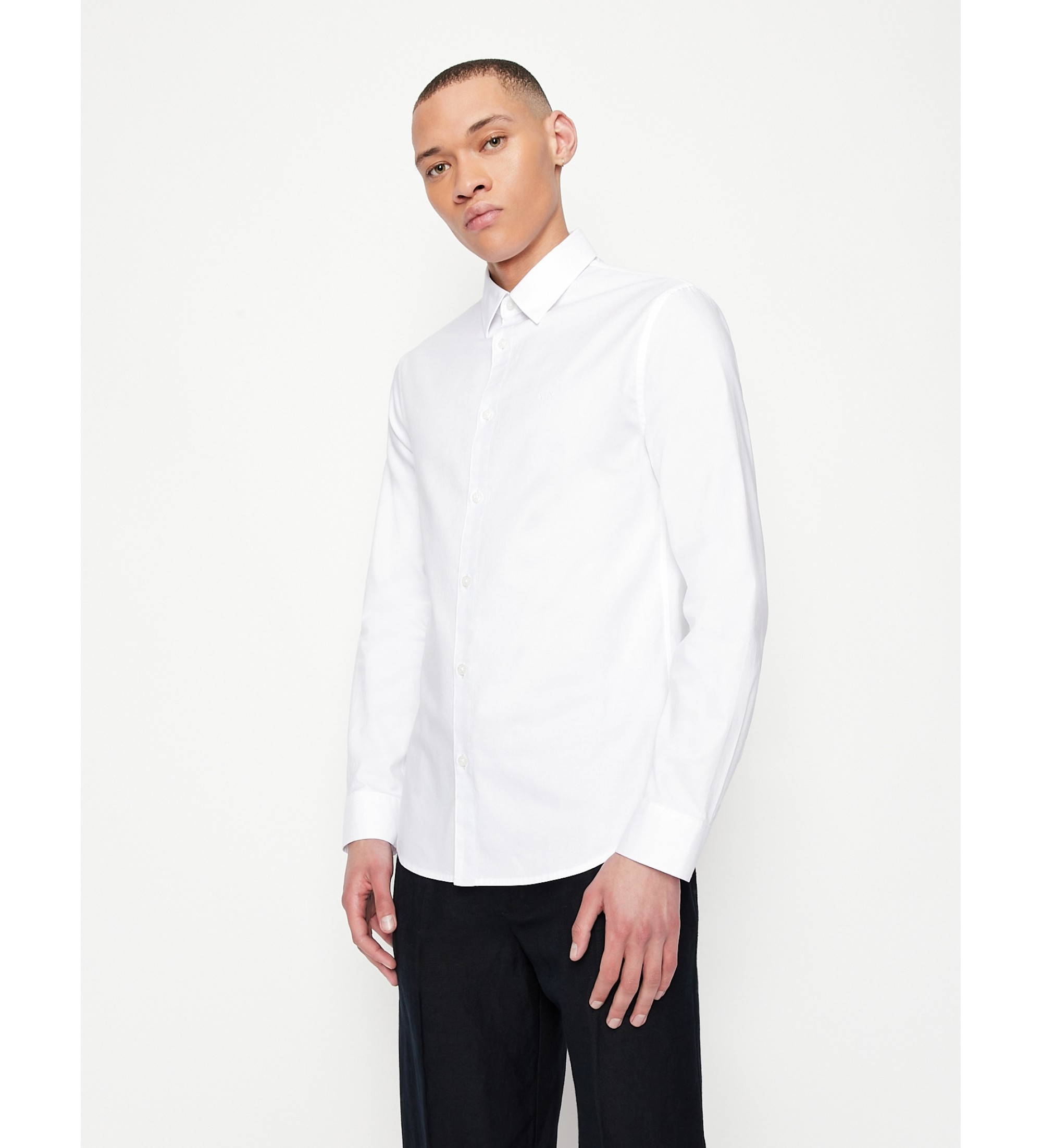 A|X Armani Exchange für Herren. 8NZCGBZ8ANZ0130 Basic-Shirt weiß (S), Lässig, Baumwolle, Langarm