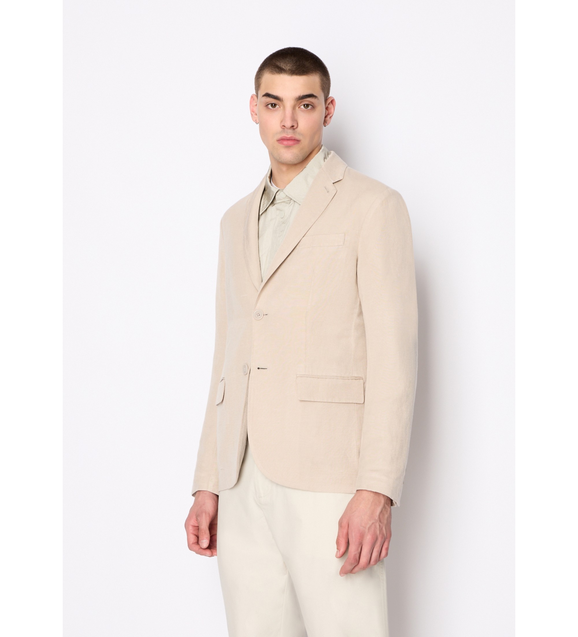 A|X Armani Exchange für Herren. 8NZG15ZNFNZ1724 Beigefarbener Blazer Giacca (44), Lässig, Leinen, Klassisch
