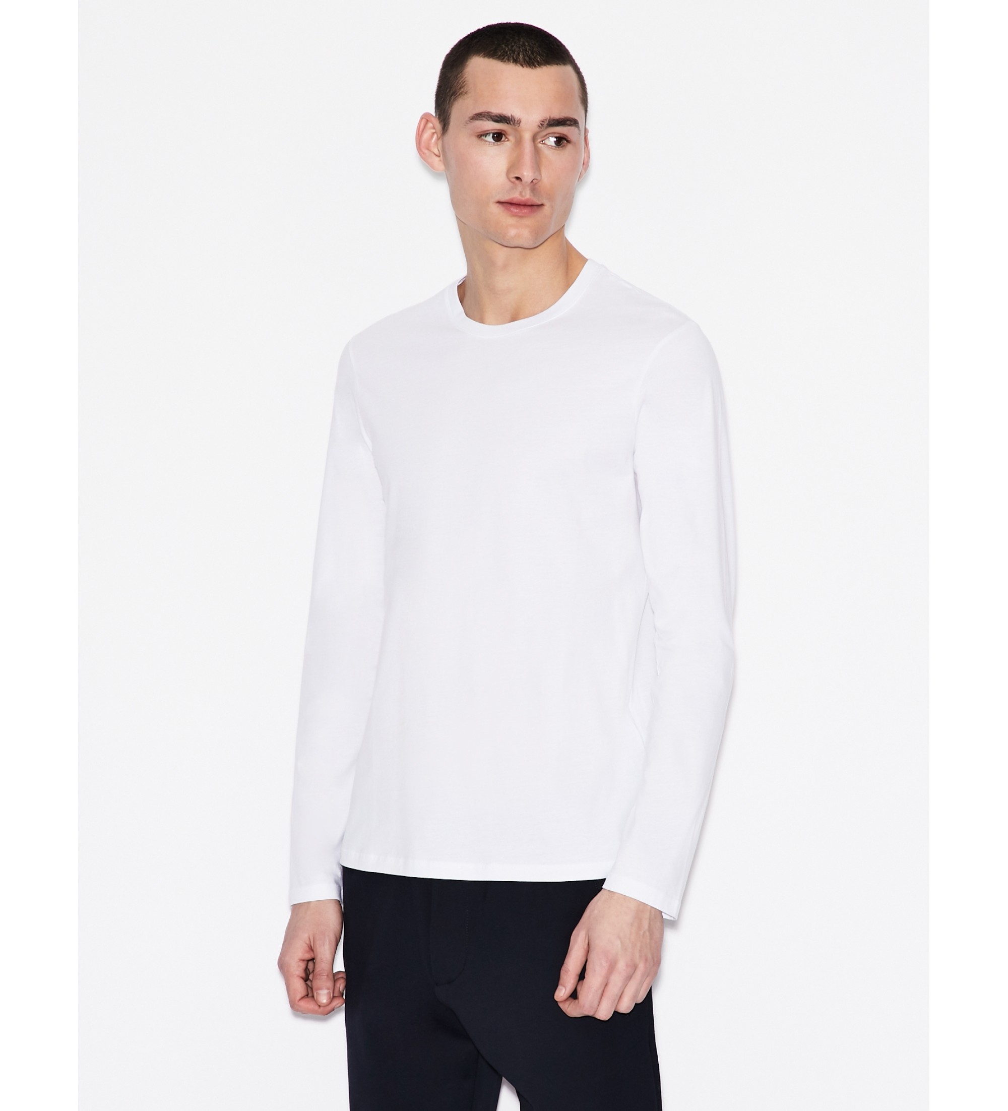 A|X Armani Exchange für Herren. 8NZM77ZJA5Z1100 Maglia T-shirt weiß (L), Lässig, Baumwolle, Langarm