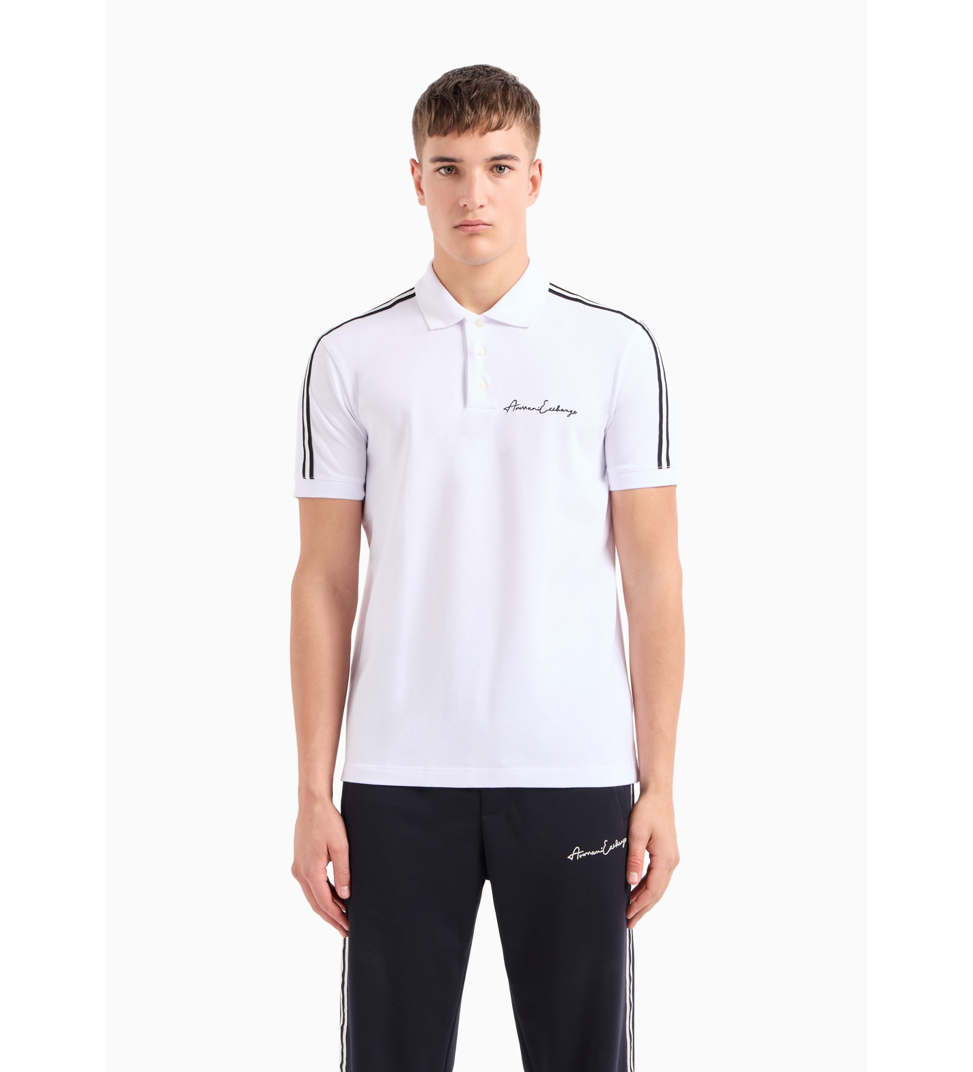 A|X Armani Exchange für Herren. 8NZFSGZJ81Z1100 Einfarbiges weißes Poloshirt (XL), Lässig, Baumwolle, Kurzarm