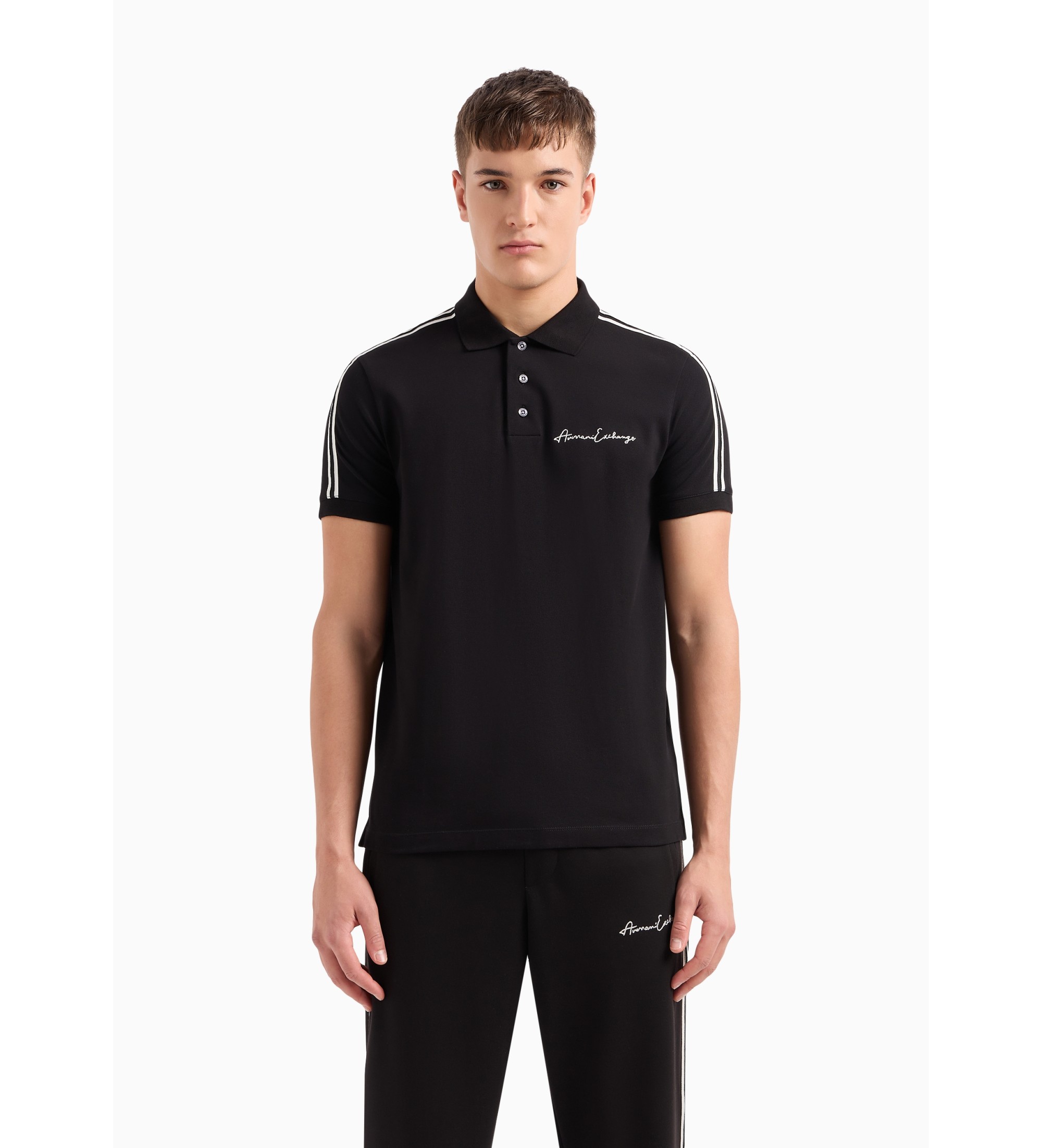 A|X Armani Exchange für Herren. 8NZFSGZJ81Z1200 Einfarbiges schwarzes Poloshirt (L), Lässig, Baumwolle, Kurzarm