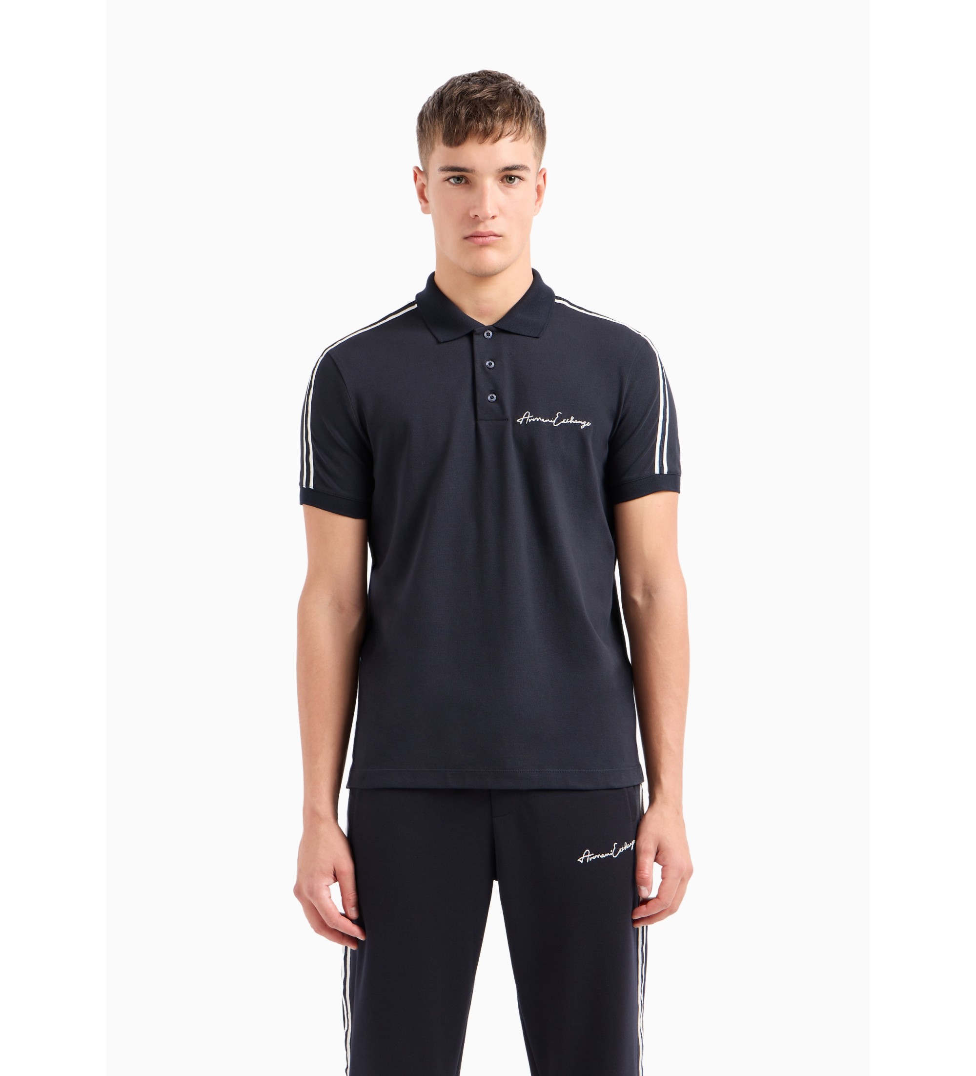 A|X Armani Exchange für Herren. 8NZFSGZJ81Z1510 Einfarbiges marineblaues Poloshirt (XL), Lässig, Baumwolle, Kurzarm