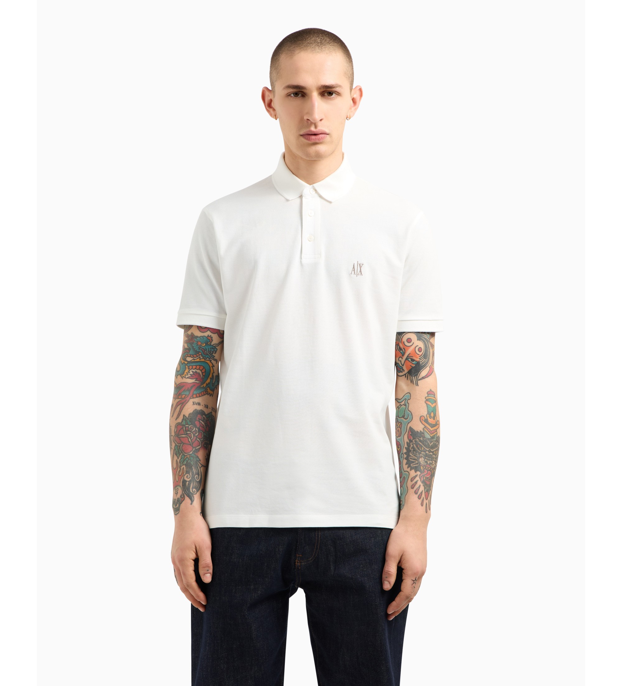 A|X Armani Exchange für Herren. XM000367AF13022U0009 Weißes Kurzarm-Poloshirt (XS), Lässig, Baumwolle