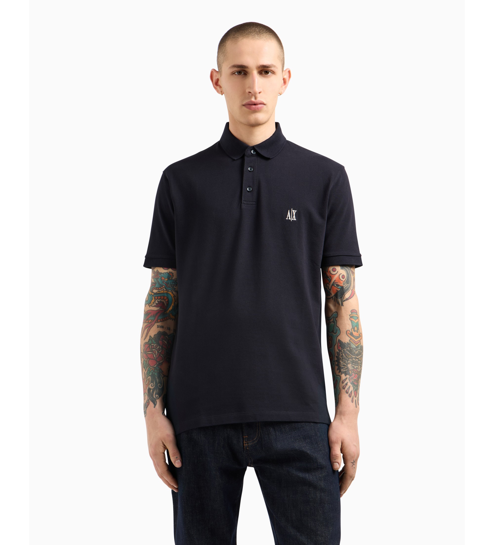 A|X Armani Exchange für Herren. XM000367AF13022UB101 Marineblaues Kurzarm-Poloshirt (XS), Lässig, Baumwolle