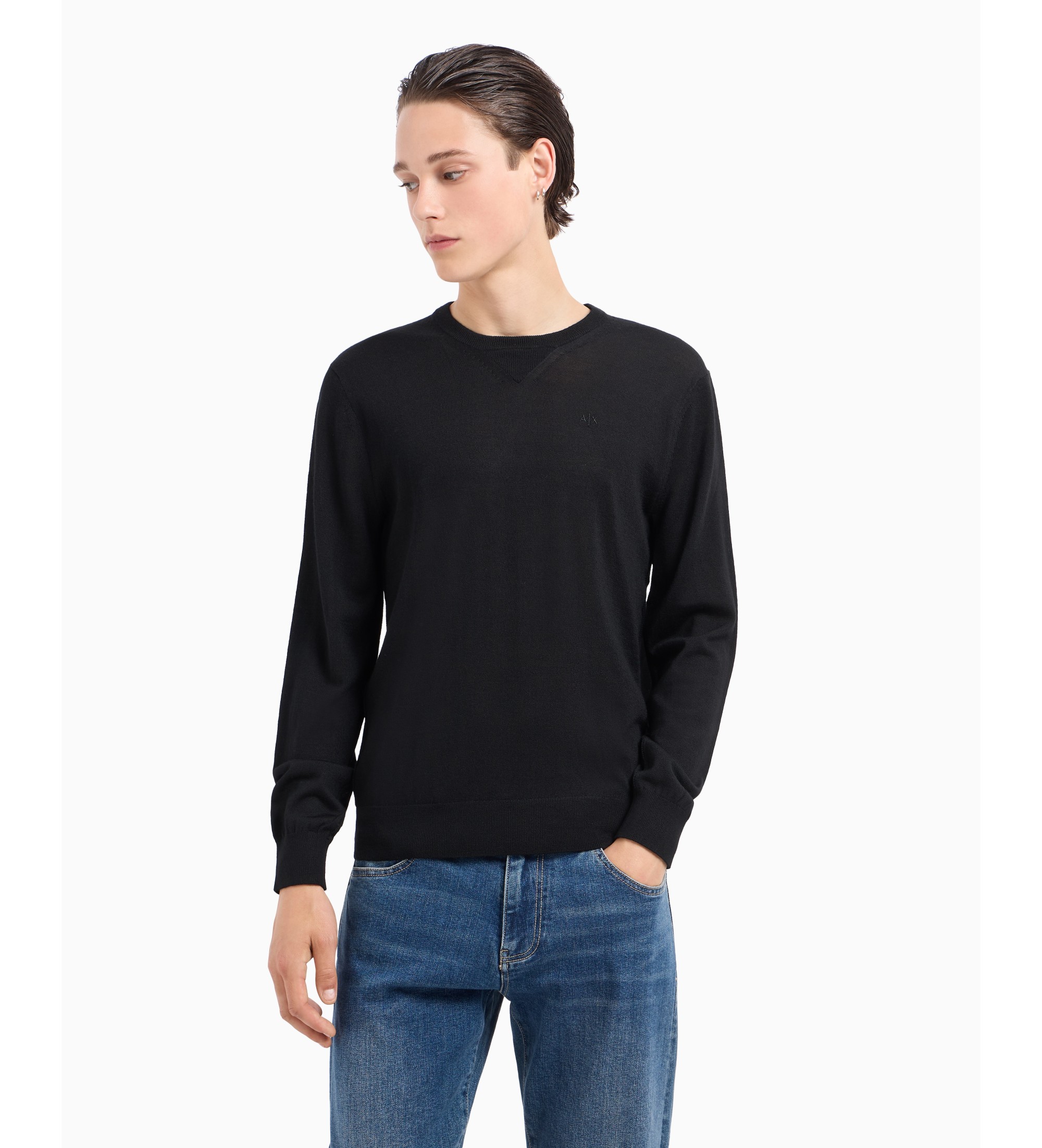A|X Armani Exchange für Herren. 8NZM3AZM8AZ1200 Pullover schwarzes weiches Garn (S), Lässig, Wolle