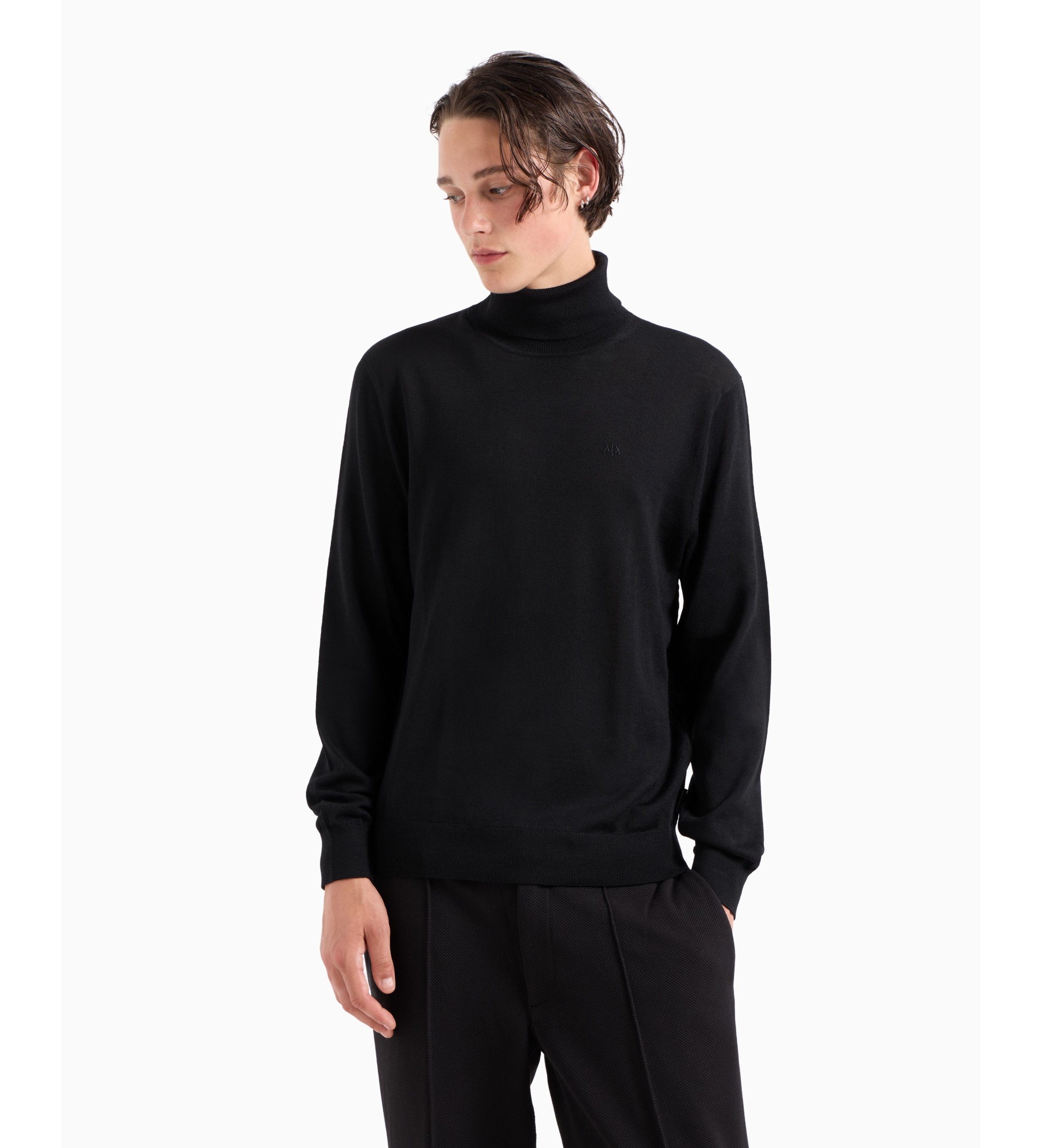 A|X Armani Exchange für Herren. 8NZM3CZM8AZ1200 Schwarzer Rollkragenpullover (S), Lässig, Wolle